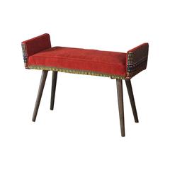 Studio Series:  Backless Vanity Size Stool in Folklorica with Flame Red Seat