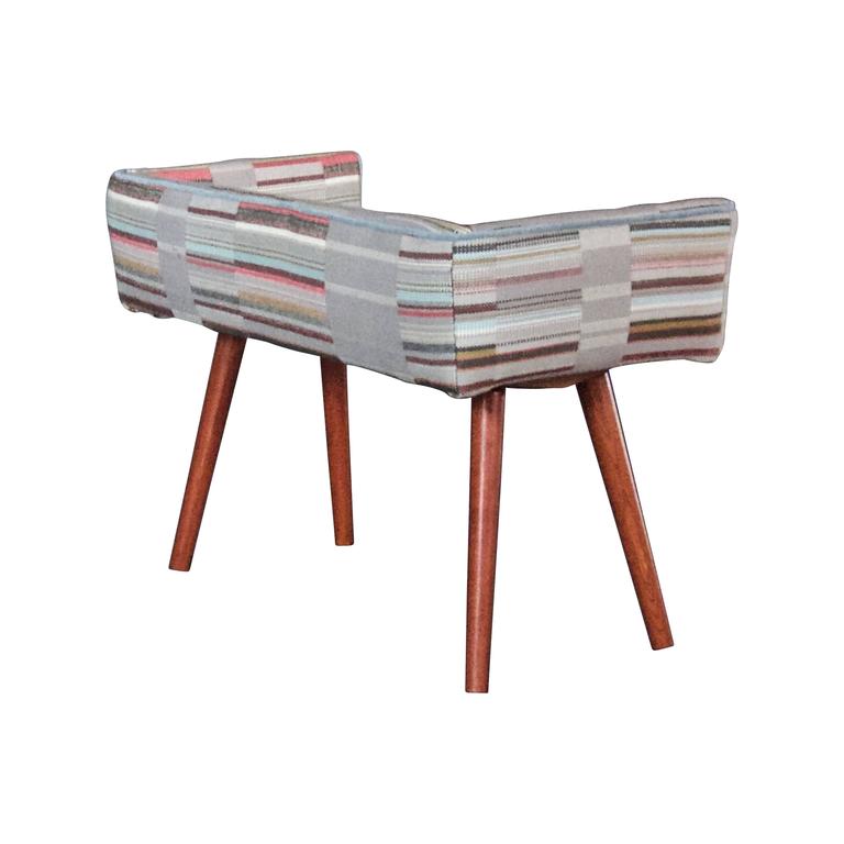 Studio Series Vanity Size Stool in Gray Geometric with Ice Blue Seat