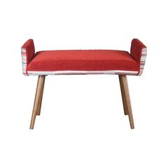 Studio Series: Backless Vanity Size Stool in Gray Geometric with Flame Red Seat