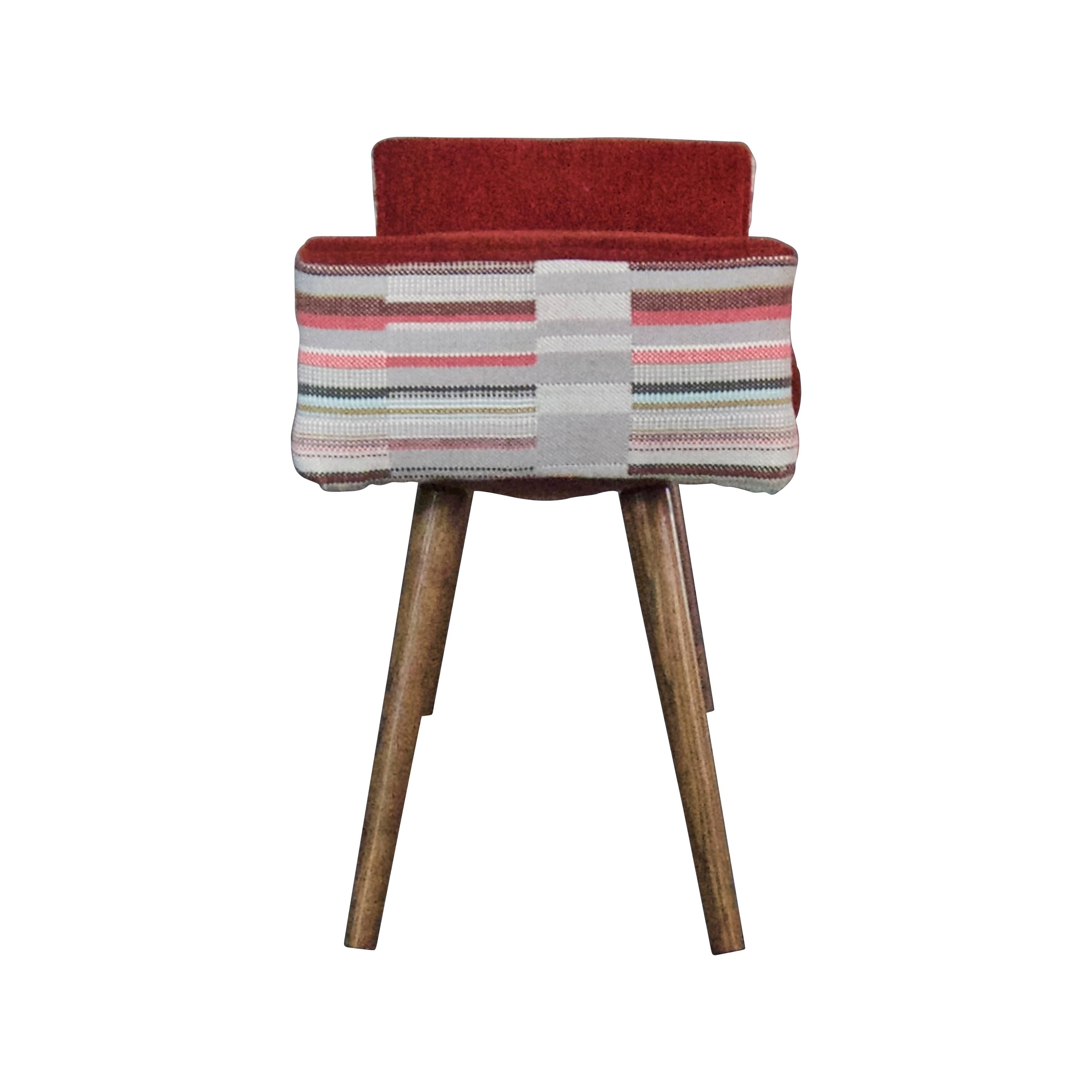 American Studio Series: Backless Vanity Size Stool in Gray Geometric with Flame Red Seat For Sale