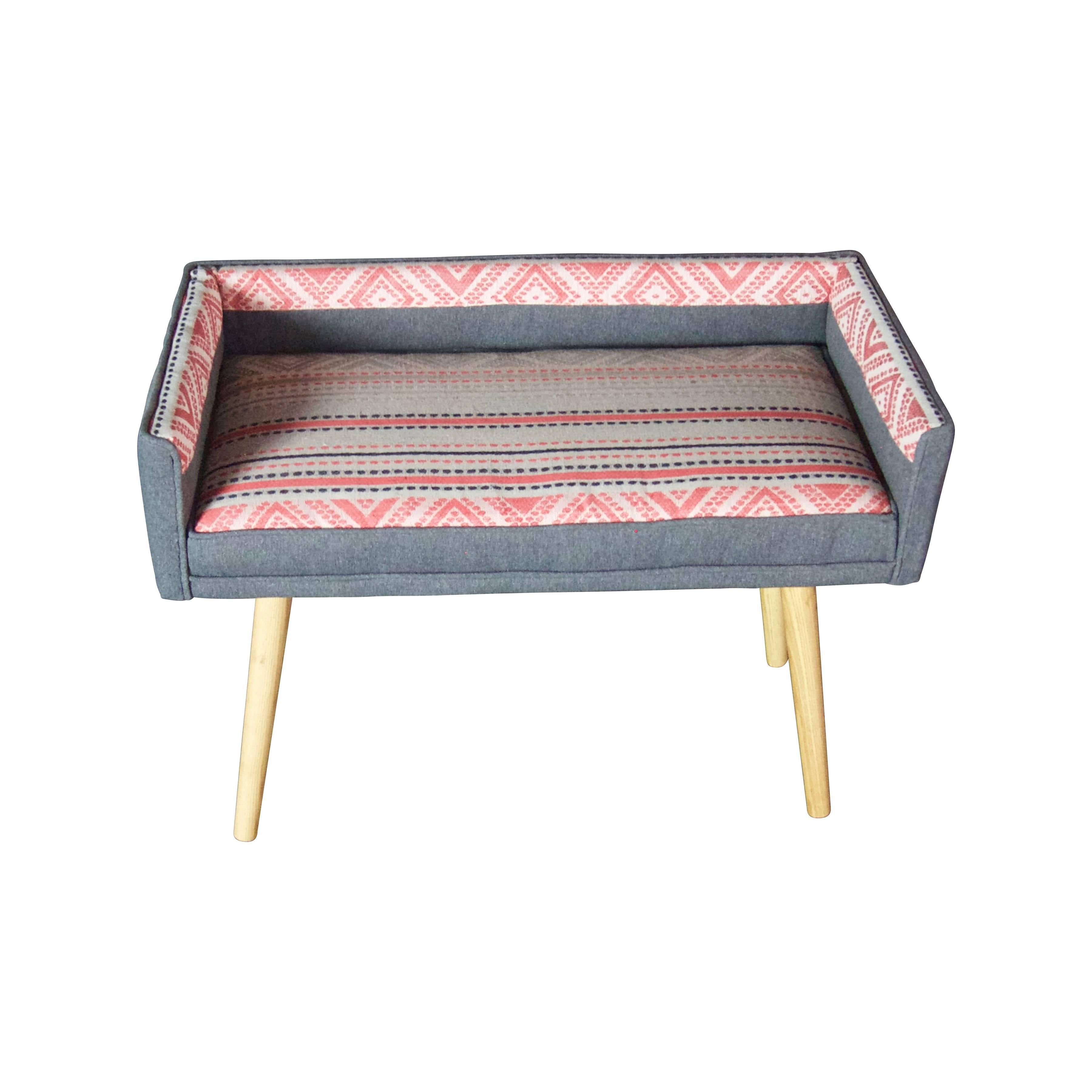 Stained Studio Series Vanity Size Stool: Gray with Ribbon Detail by Maki (in stock) For Sale