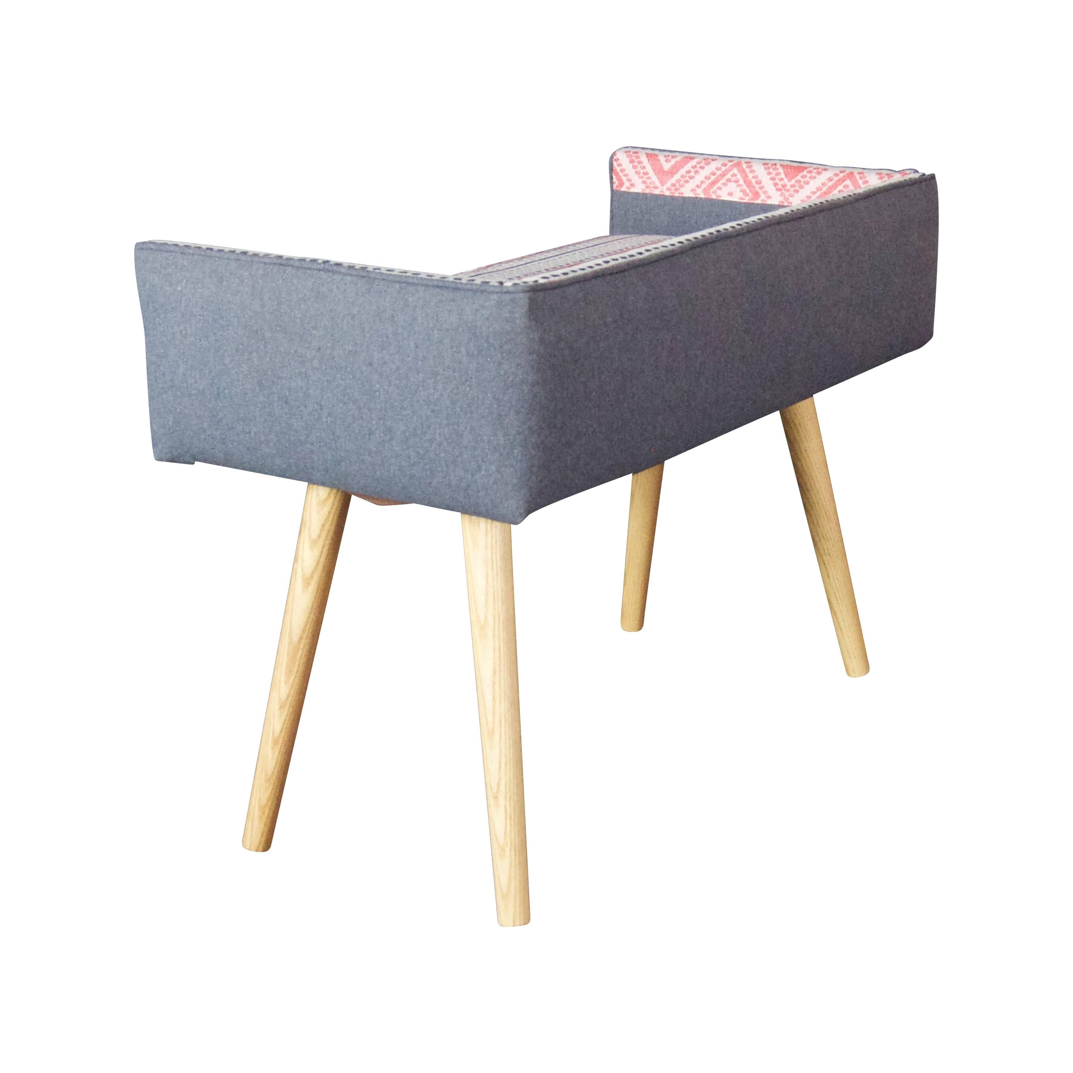 American Studio Series Vanity Size Stool: Gray with Ribbon Detail by Maki (in stock) For Sale