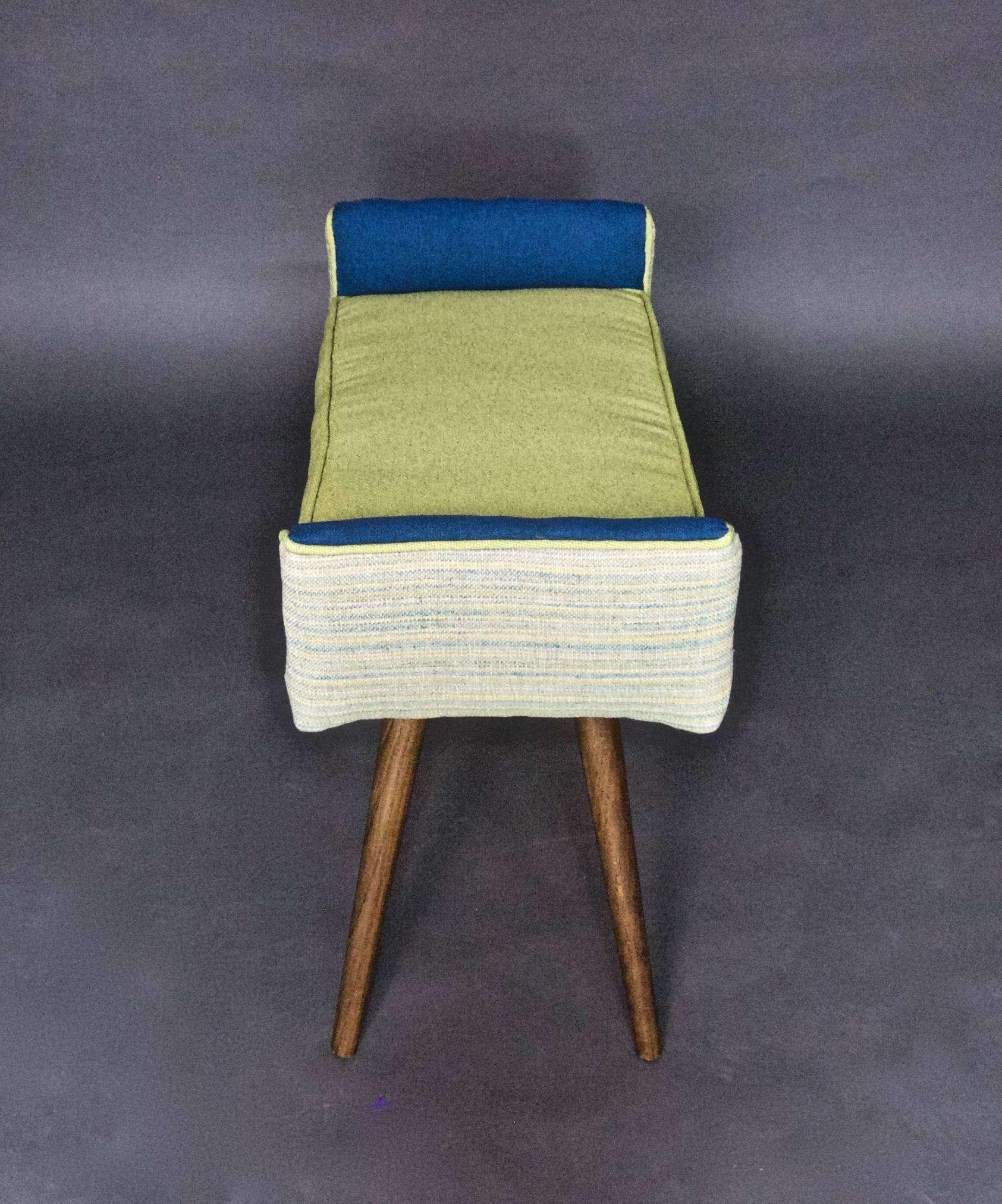 Contemporary Studio Series: Backless Vanity Size Stool, Spring Linen Leaf Green Seat-in stock For Sale
