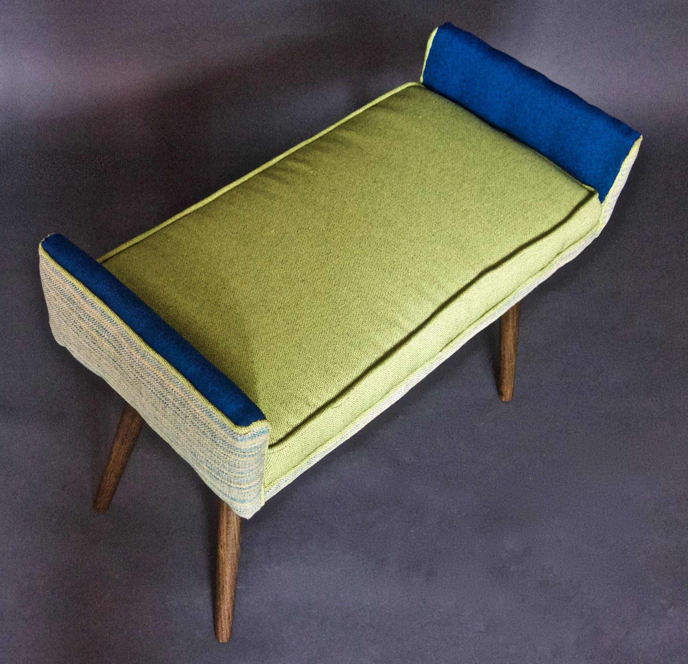 Upholstery Studio Series: Backless Vanity Size Stool, Spring Linen Leaf Green Seat-in stock For Sale