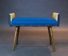Studio Series: Backless Vanity Size Stool in Navy Pinstripe, Blue Seat-in stock