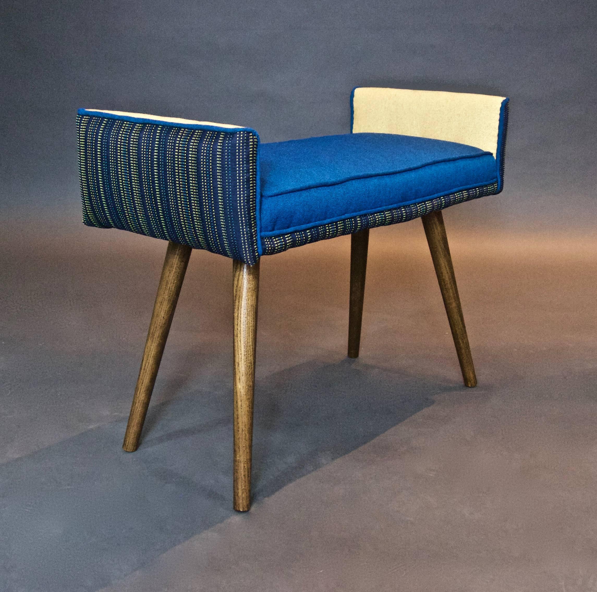 American Studio Series: Backless Vanity Size Stool in Navy Pinstripe, Blue Seat-in stock For Sale