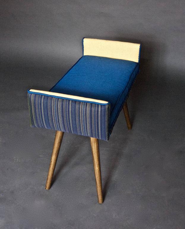 Studio Series Backless Vanity Size Stool in Navy Pinstripe with Blue Seat For Sale at 1stdibs
