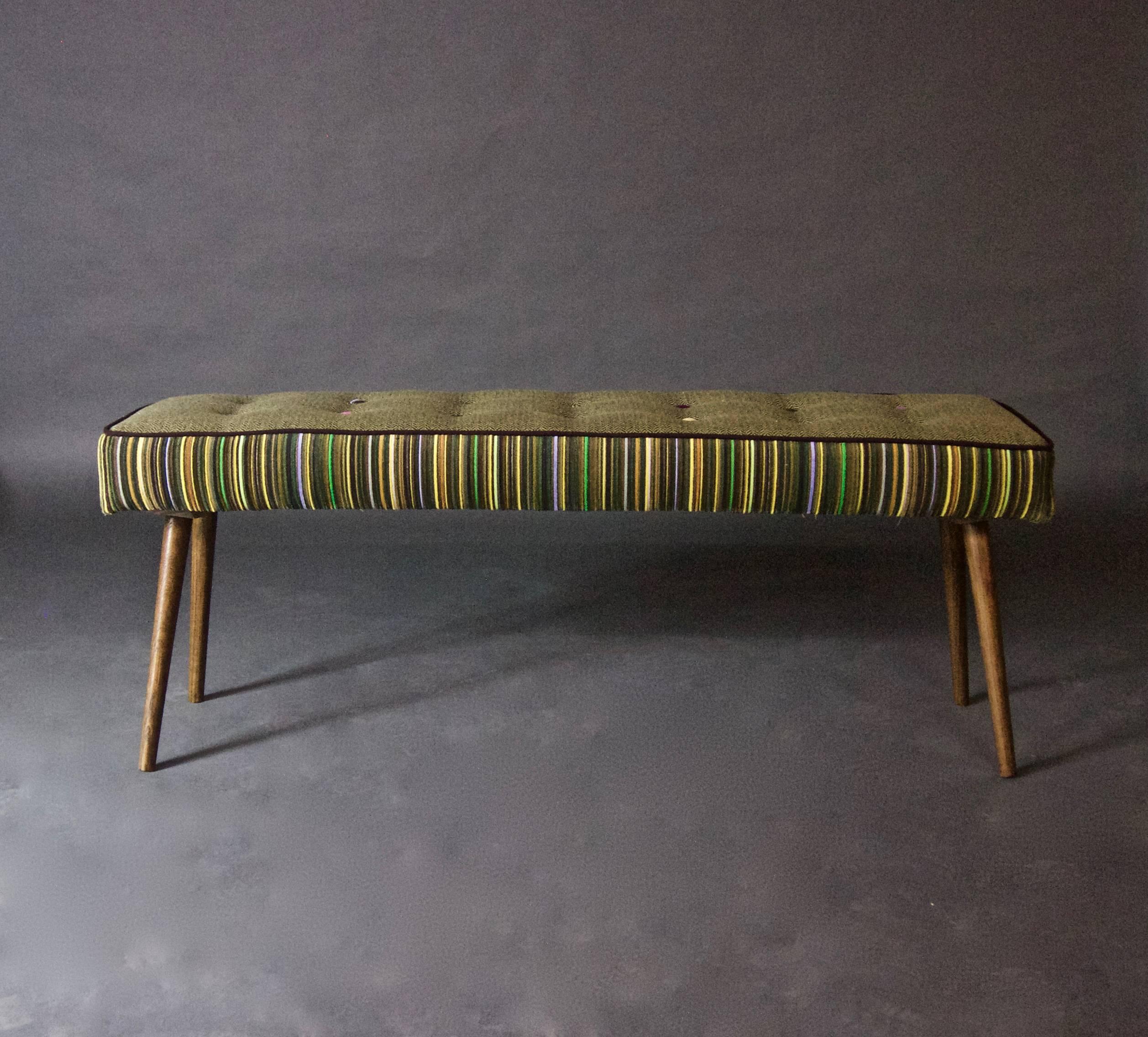 Studio Series Bench Colorful Pinstripes with Herringbone Seat In Excellent Condition For Sale In Brooklyn, NY