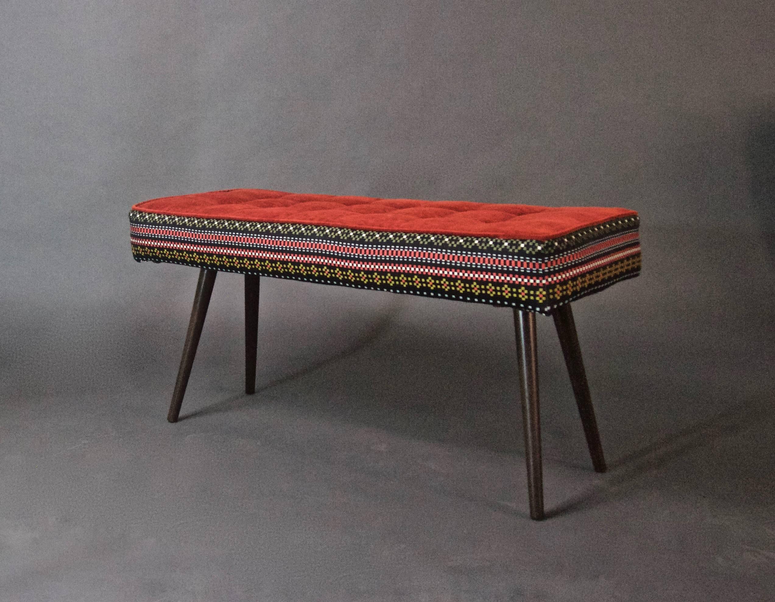 American Studio Series Bench, Folklorica with Flame Red Seat For Sale