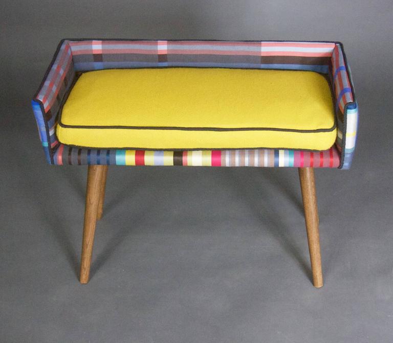 MidCentury VanitySized Stool in Summer Plaid For Sale at 1stDibs