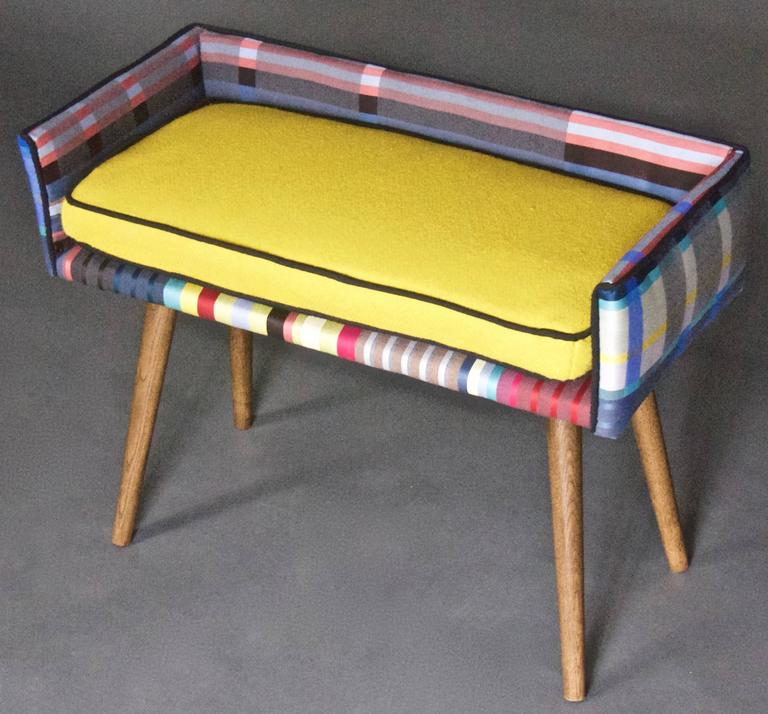MidCentury VanitySized Stool in Summer Plaid For Sale at 1stDibs