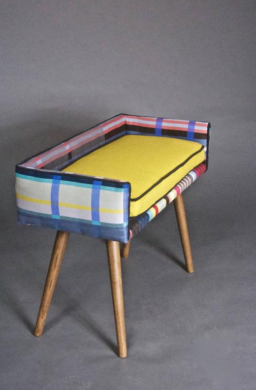 MidCentury VanitySized Stool in Summer Plaid For Sale at 1stDibs