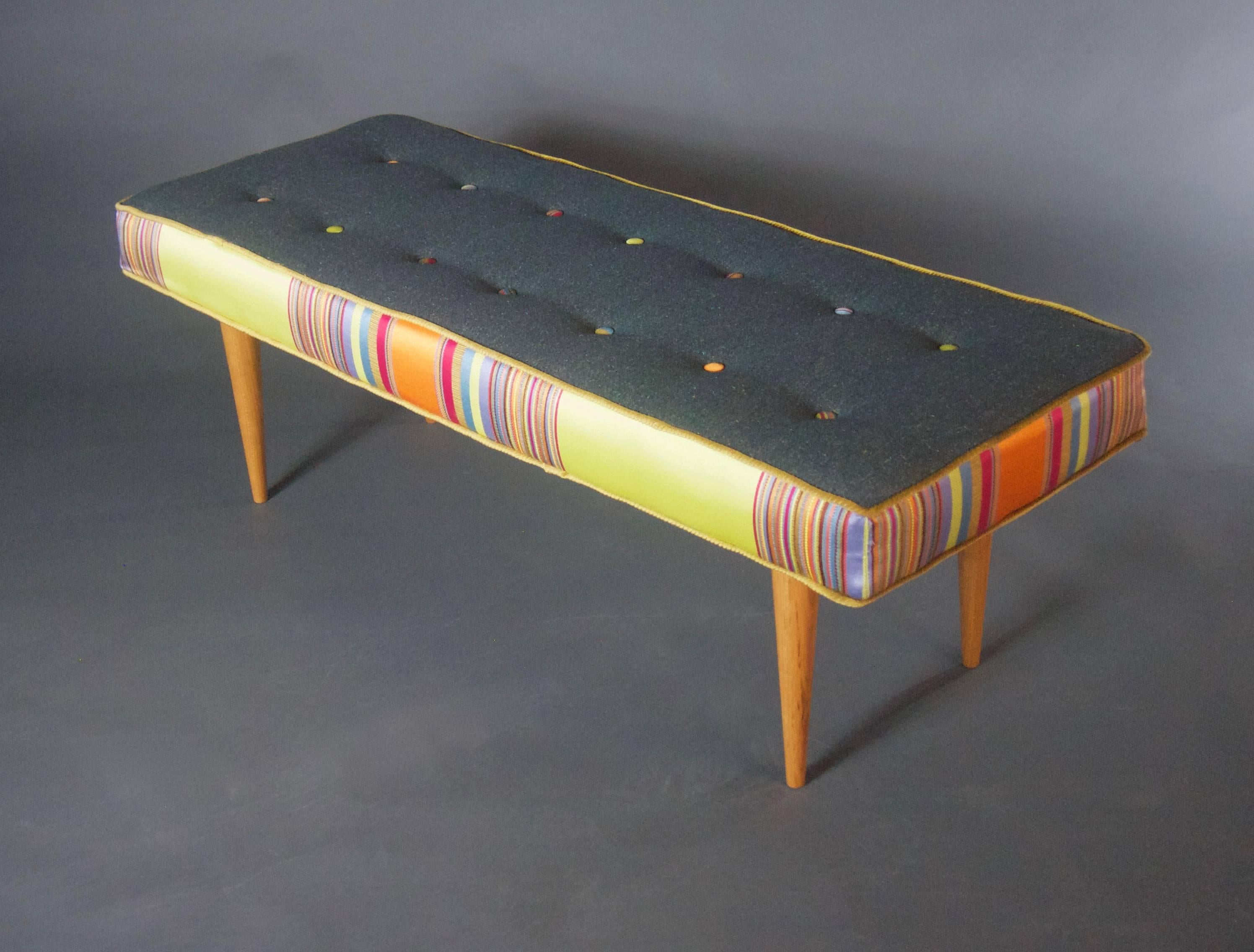 American 14-Button Bench in Bold Stripe and Gray Flannel