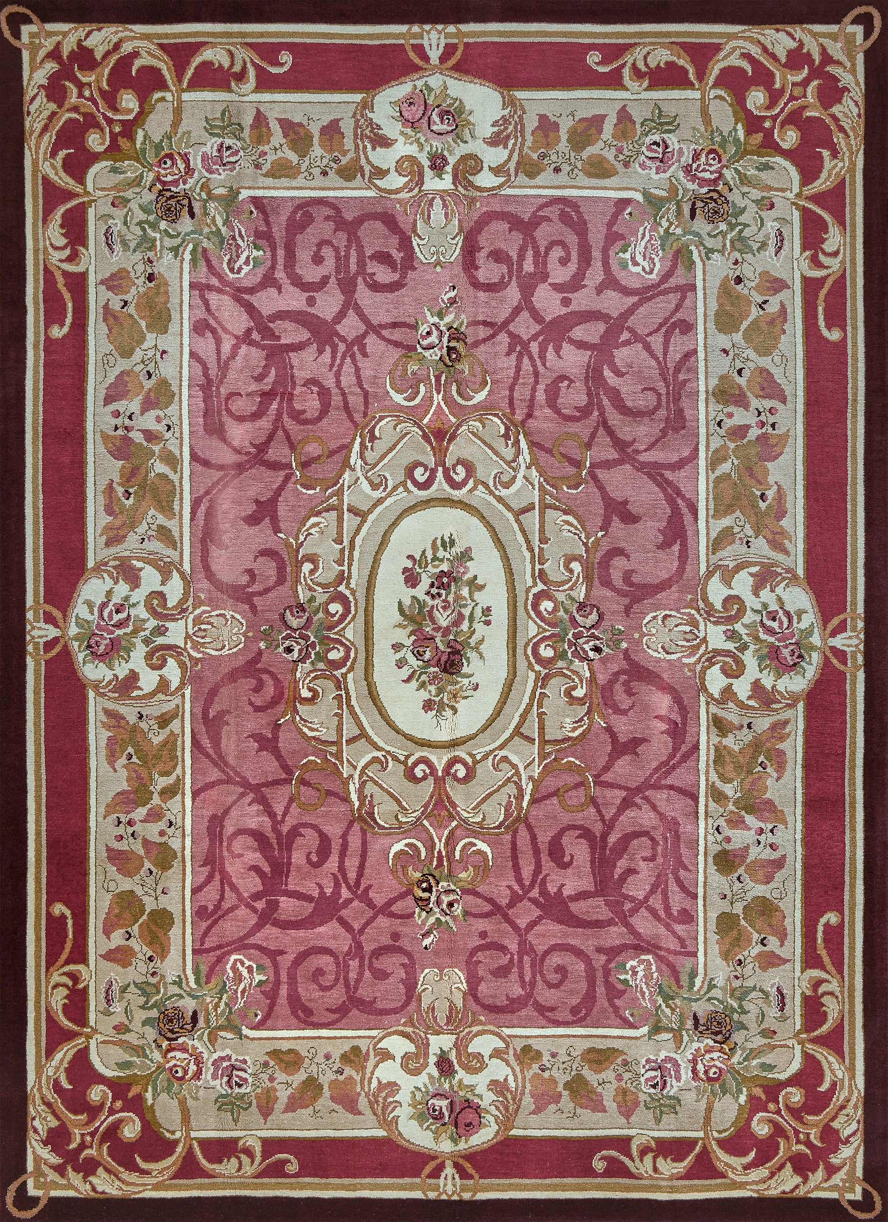 Contemporary Hand-Woven Pink Floral Wool Savonnerie Style Rug