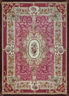 Contemporary Hand-Woven Pink Floral Wool Savonnerie Style Rug