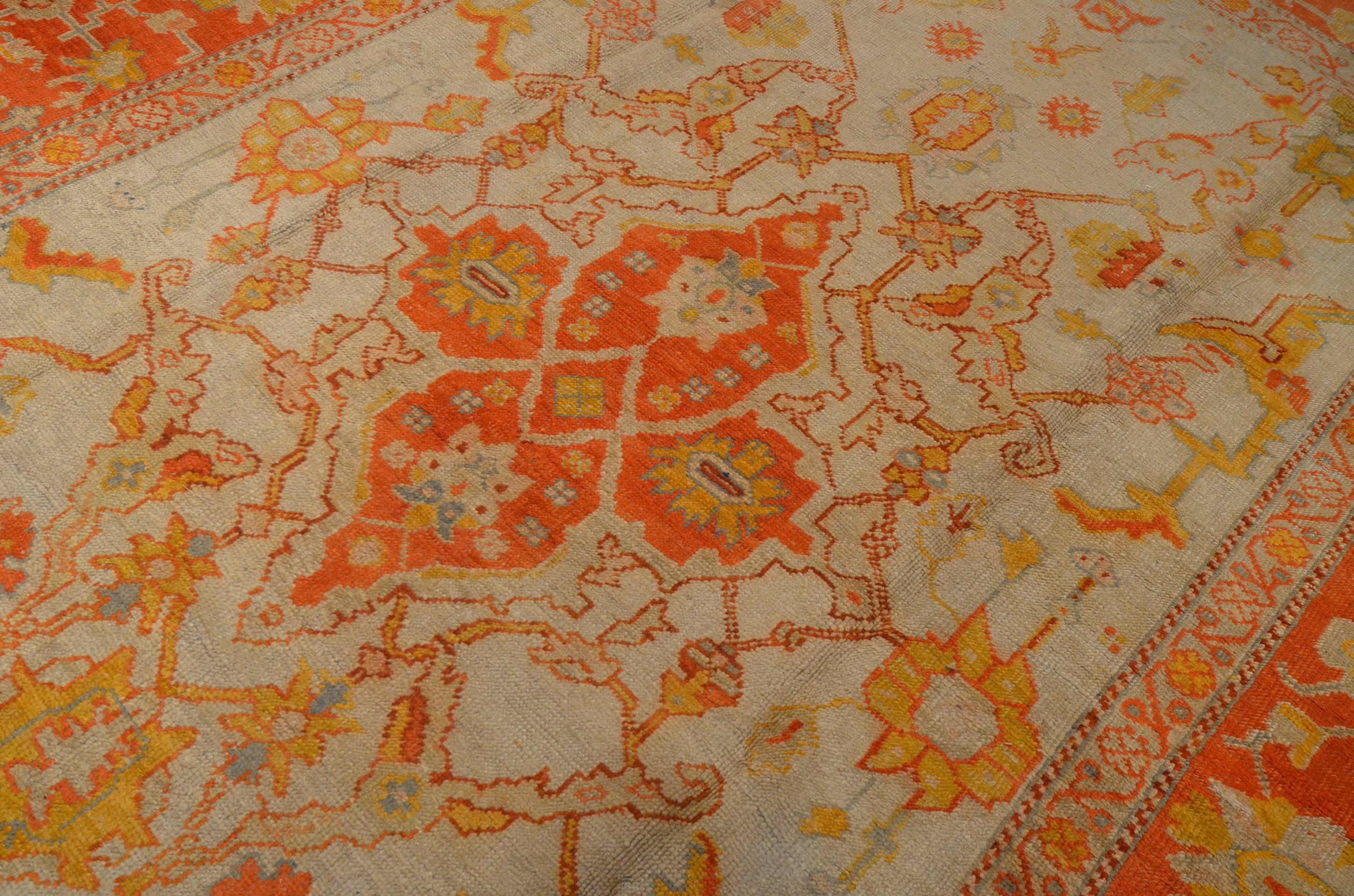 Hand-Knotted Hand-Woven Antique Late 19th Century Wool Turkish Oushak Rug For Sale