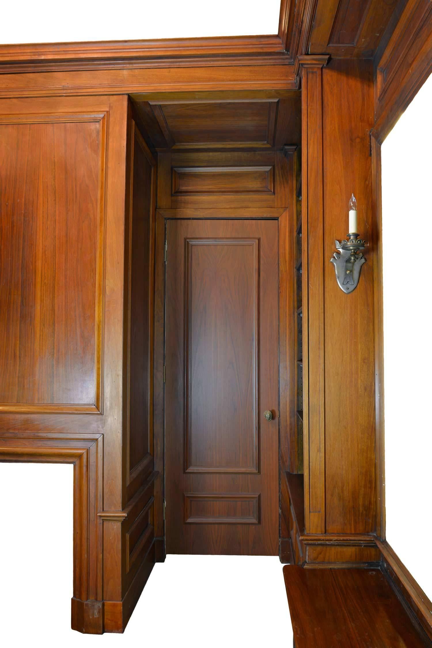 The warmth of walnut surrounds you in the special little room from a home designed by George Washington Maher in Kenilworth, Illinois. The city was Maher's long time home and was built in 1921- towards the end of his career. This room was