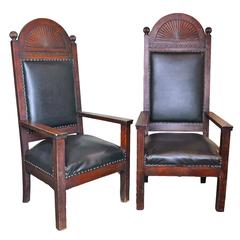 Walnut Lodge Chair with Decorative Carved Arch by Shaw Furniture Co., Boston, MA