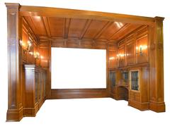 Walnut Study with Built-In Bookcase, Desk and Four Signed Caldwell Sconces