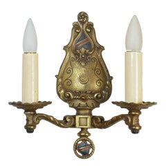 Cast Brass Two Arm Tudor Sconce - Two Available