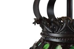 Green Slag Glass Iron Chandelier