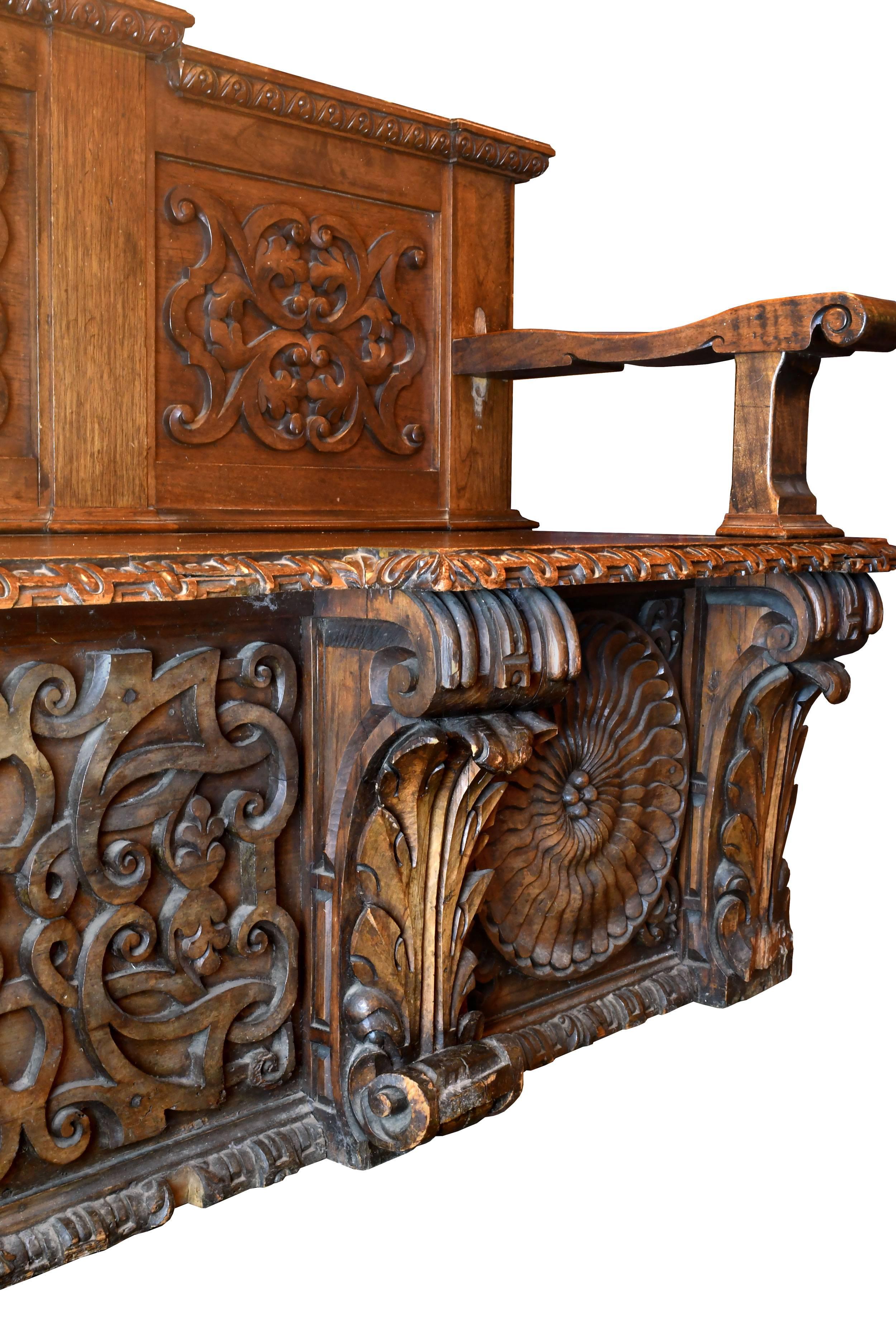 carved wooden bench