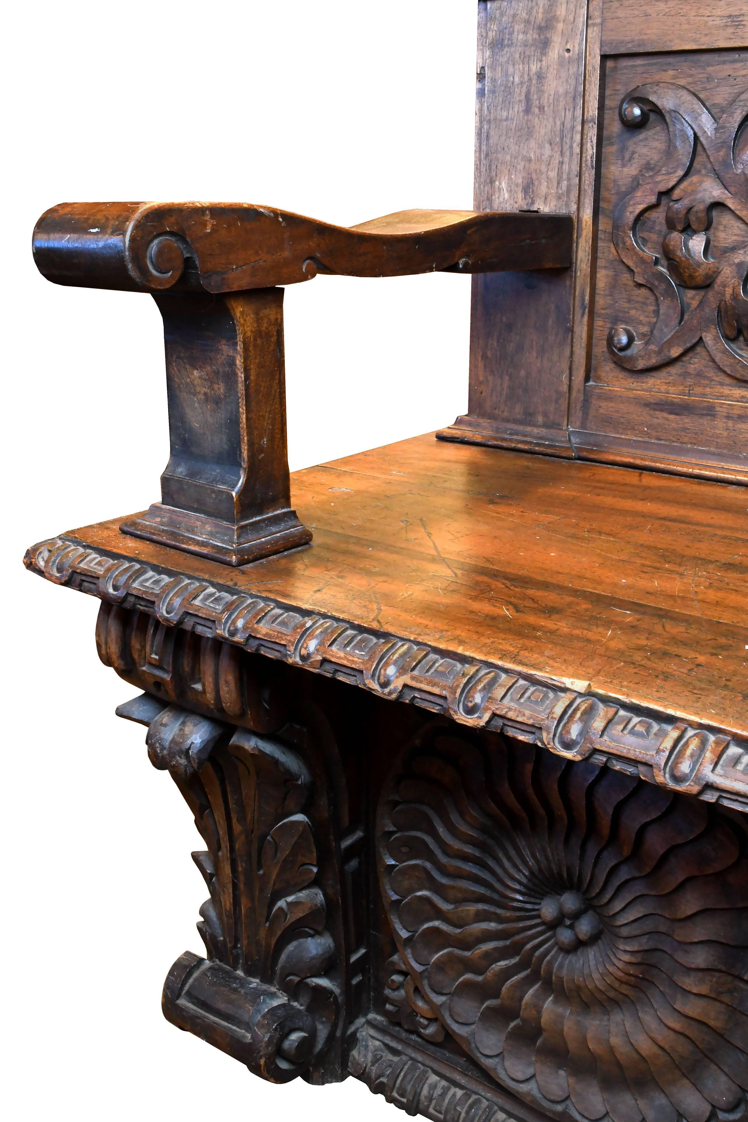 European Carved Wood Bench, circa 1868 1