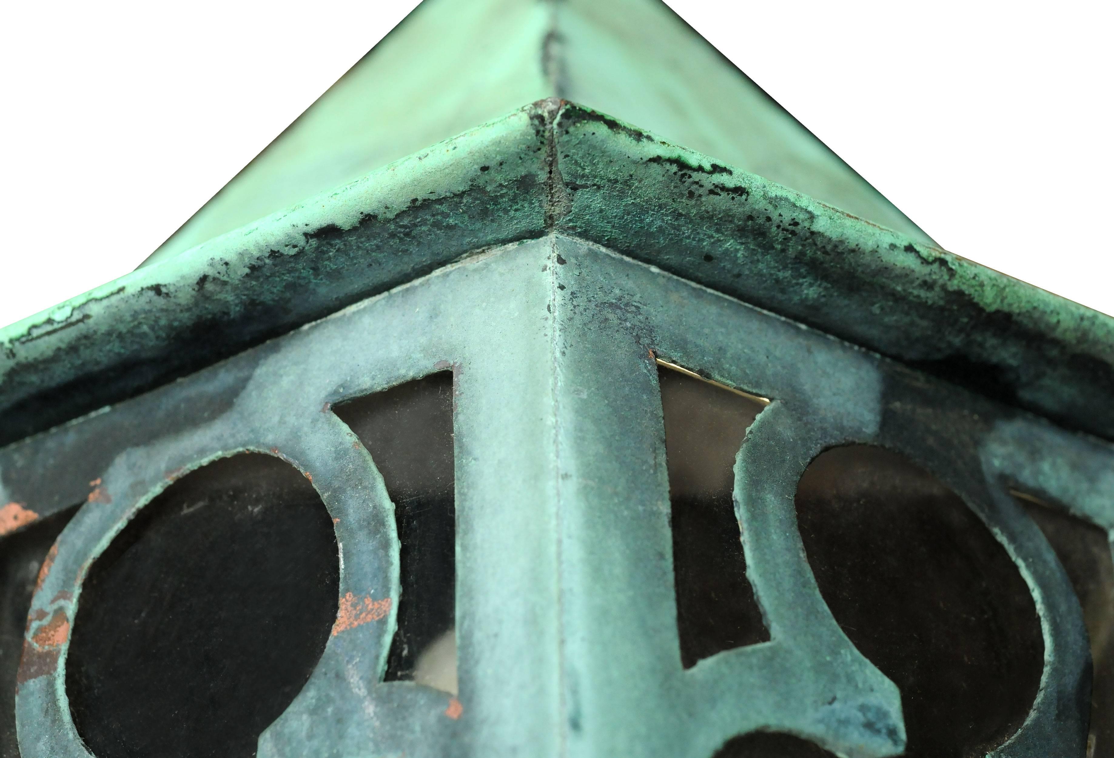 Gothic Revival Gothic Copper Exterior Sconce with Patina For Sale