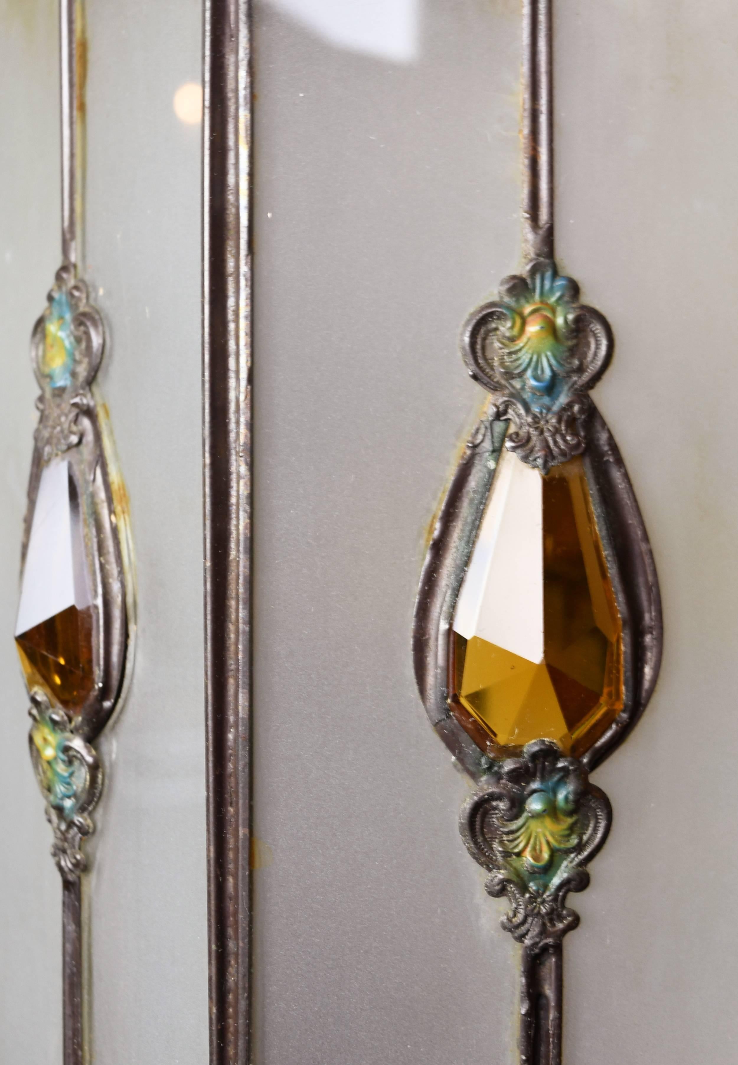 Leaded Glass Pendant with Amber Teardrops, circa 1930 2