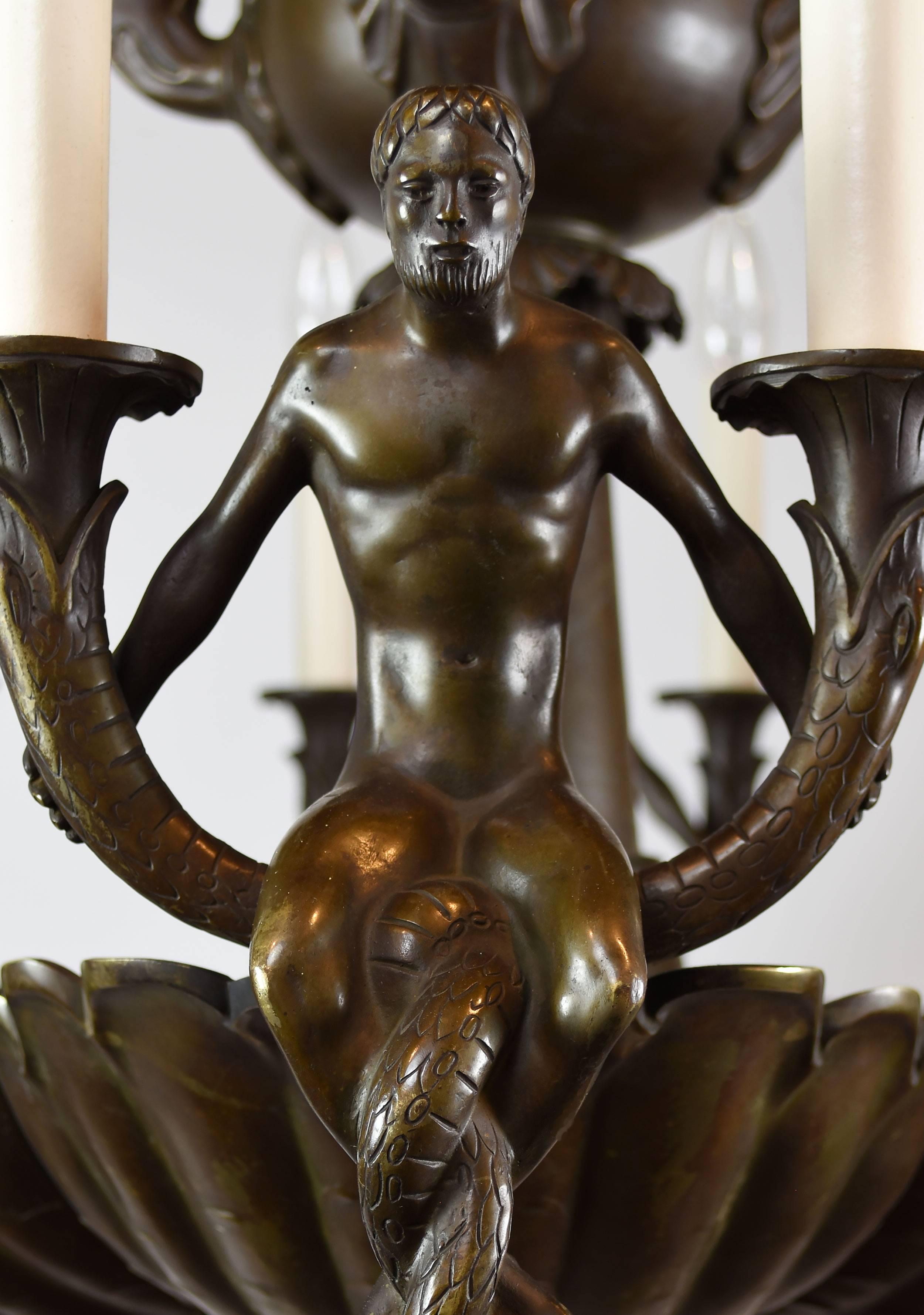 Art Deco Paul Manship Figural Cast Bronze Chandelier
