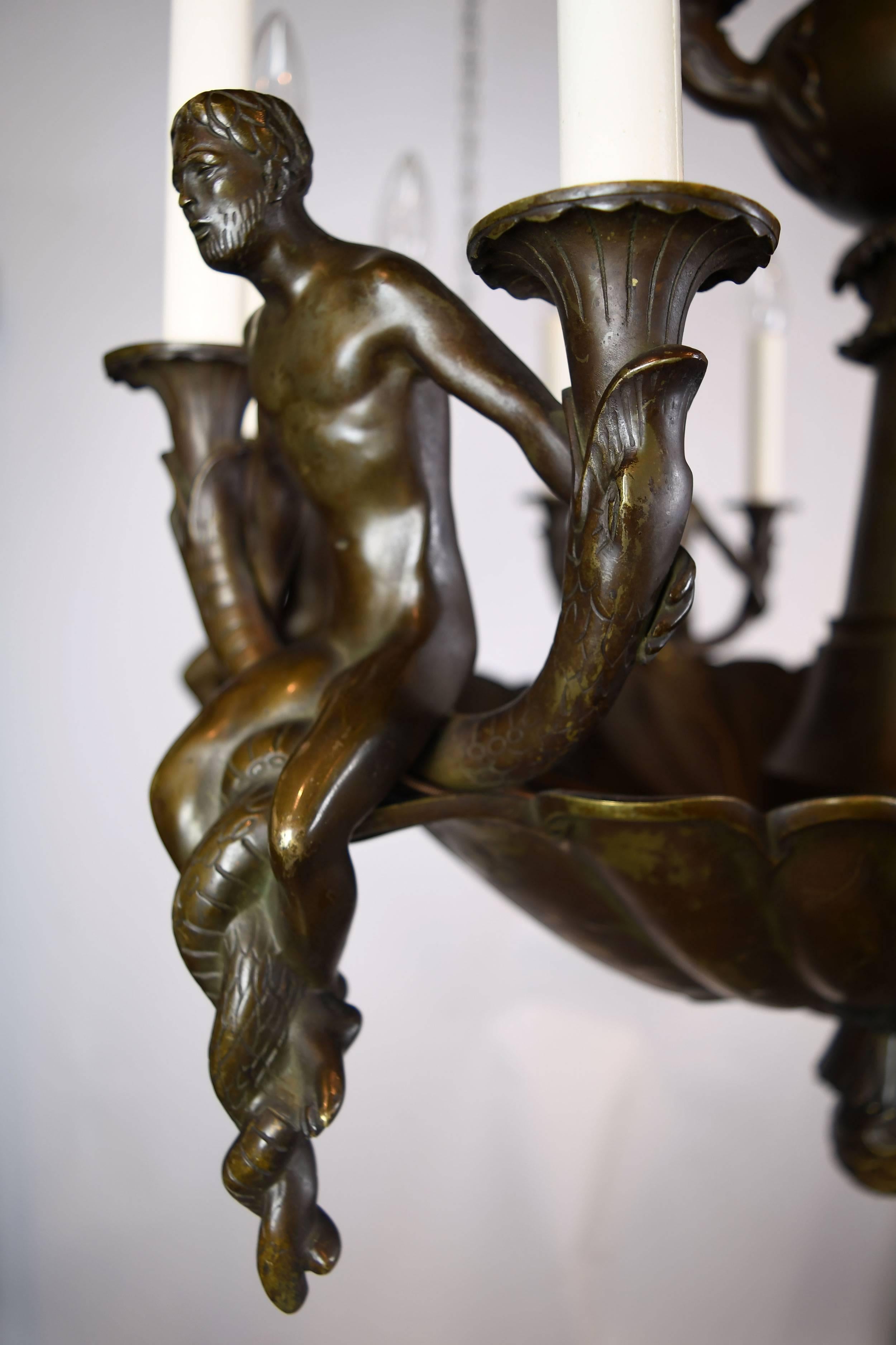 Early 20th Century Paul Manship Figural Cast Bronze Chandelier