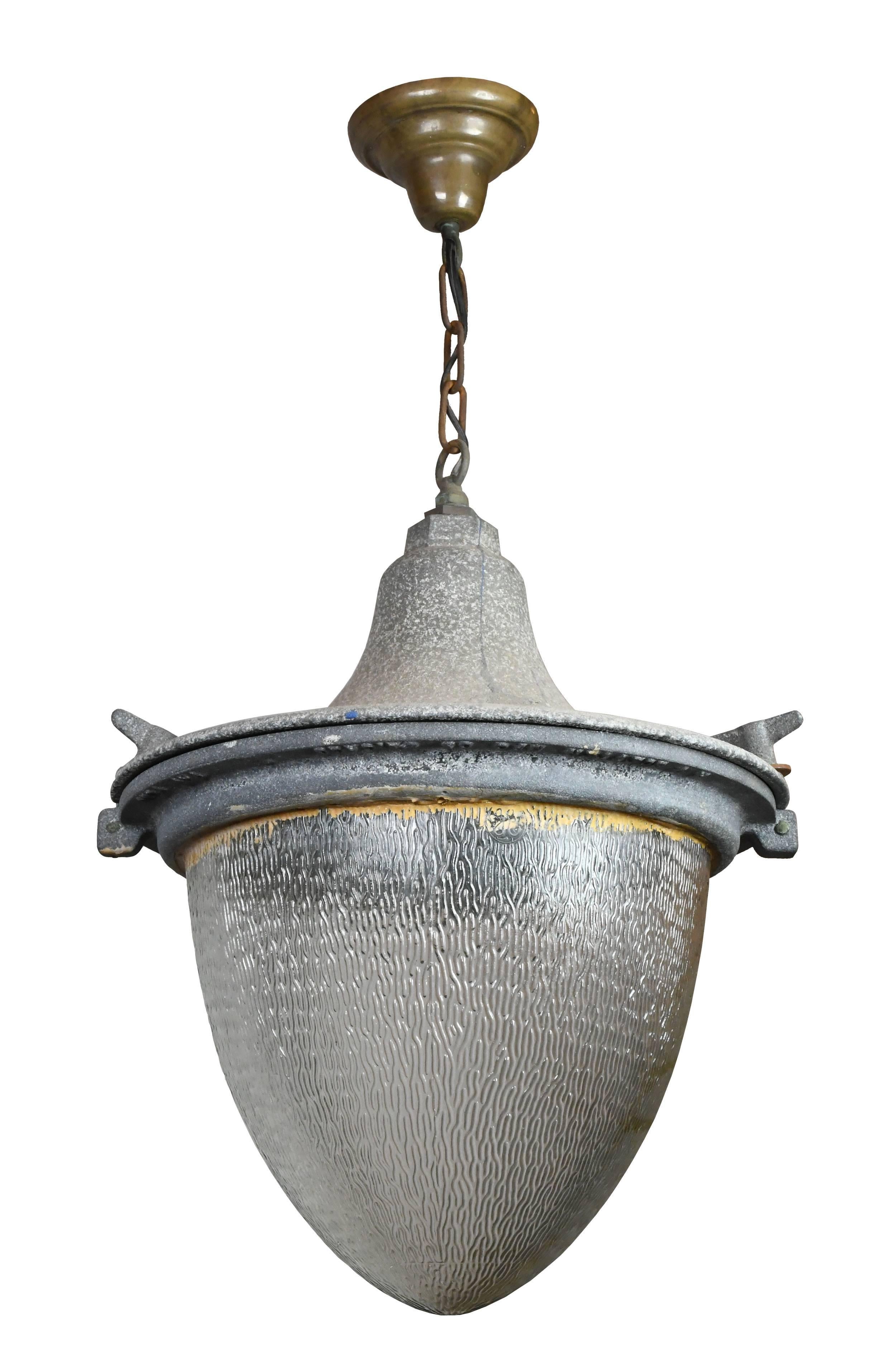 Industrial General Electric Exterior Aluminum Pendant with Textured Glass