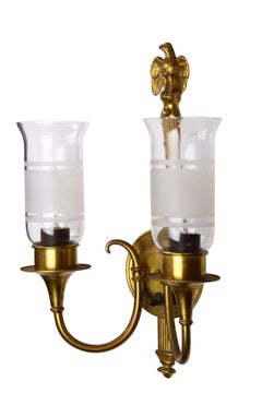 Two-Arm Brass Eagle Sconce with Shades