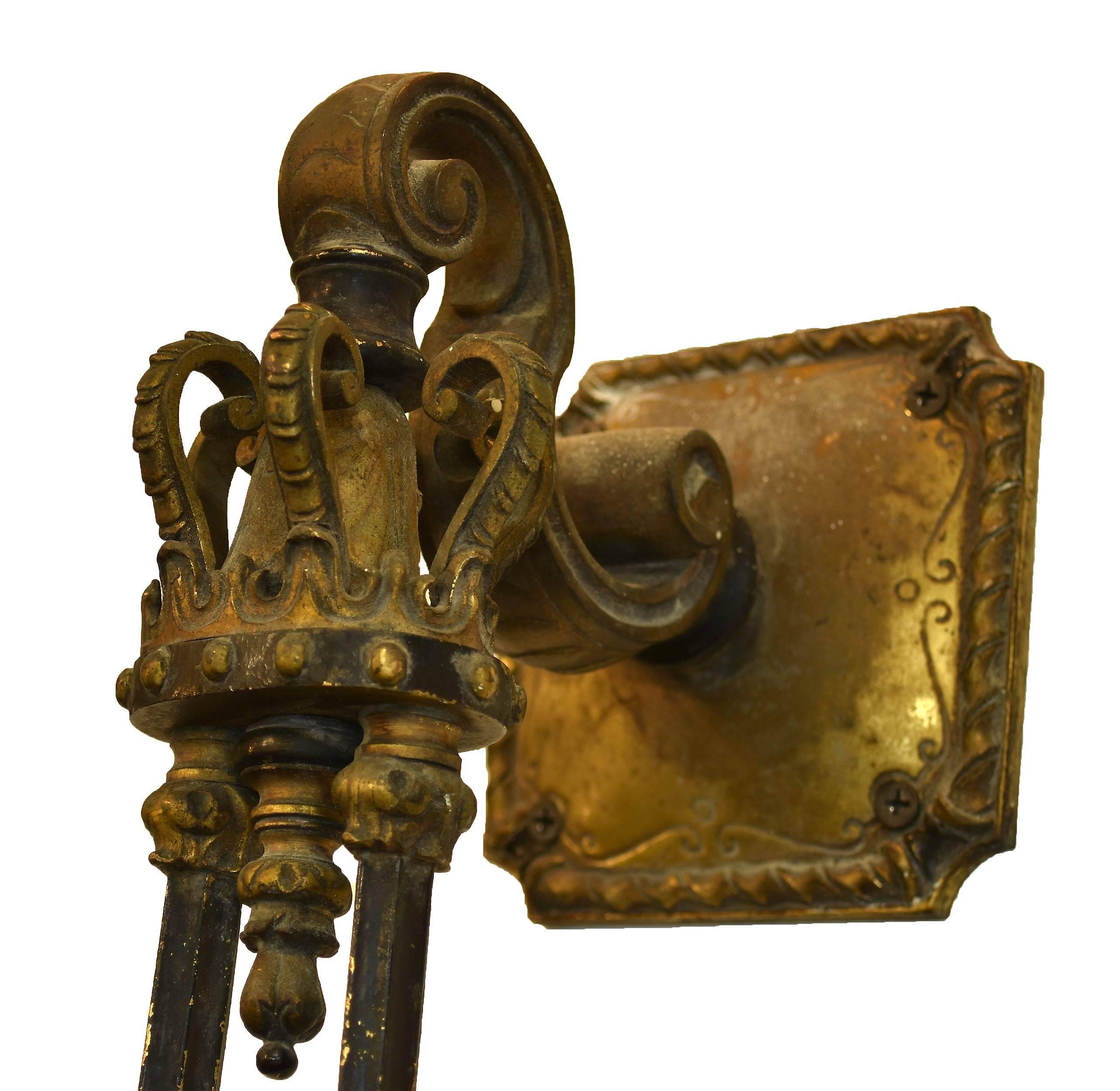 American Brass and Bronze Oversized Three Candle Wall Sconce