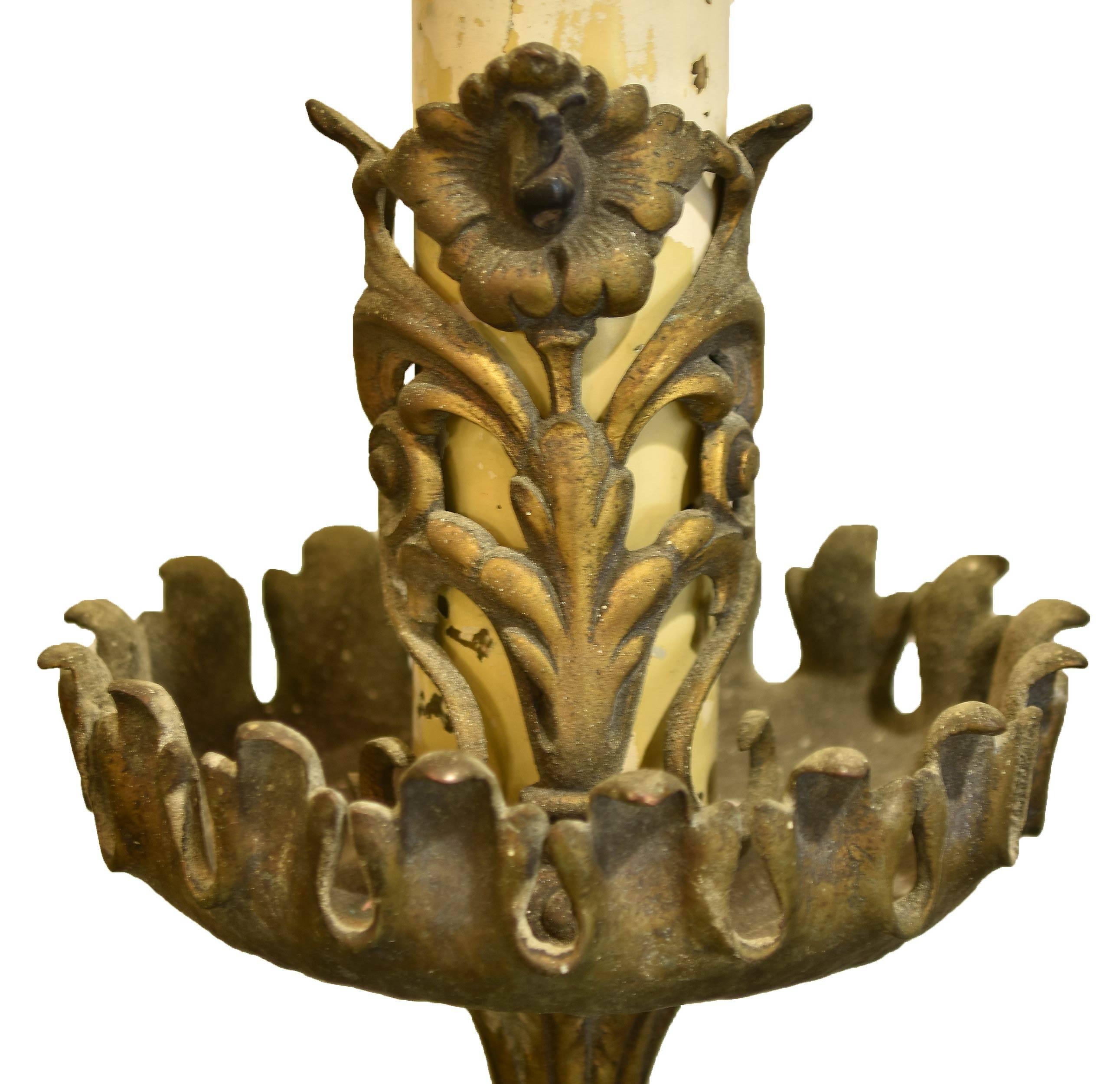 Early 20th Century Brass and Bronze Oversized Three Candle Wall Sconce