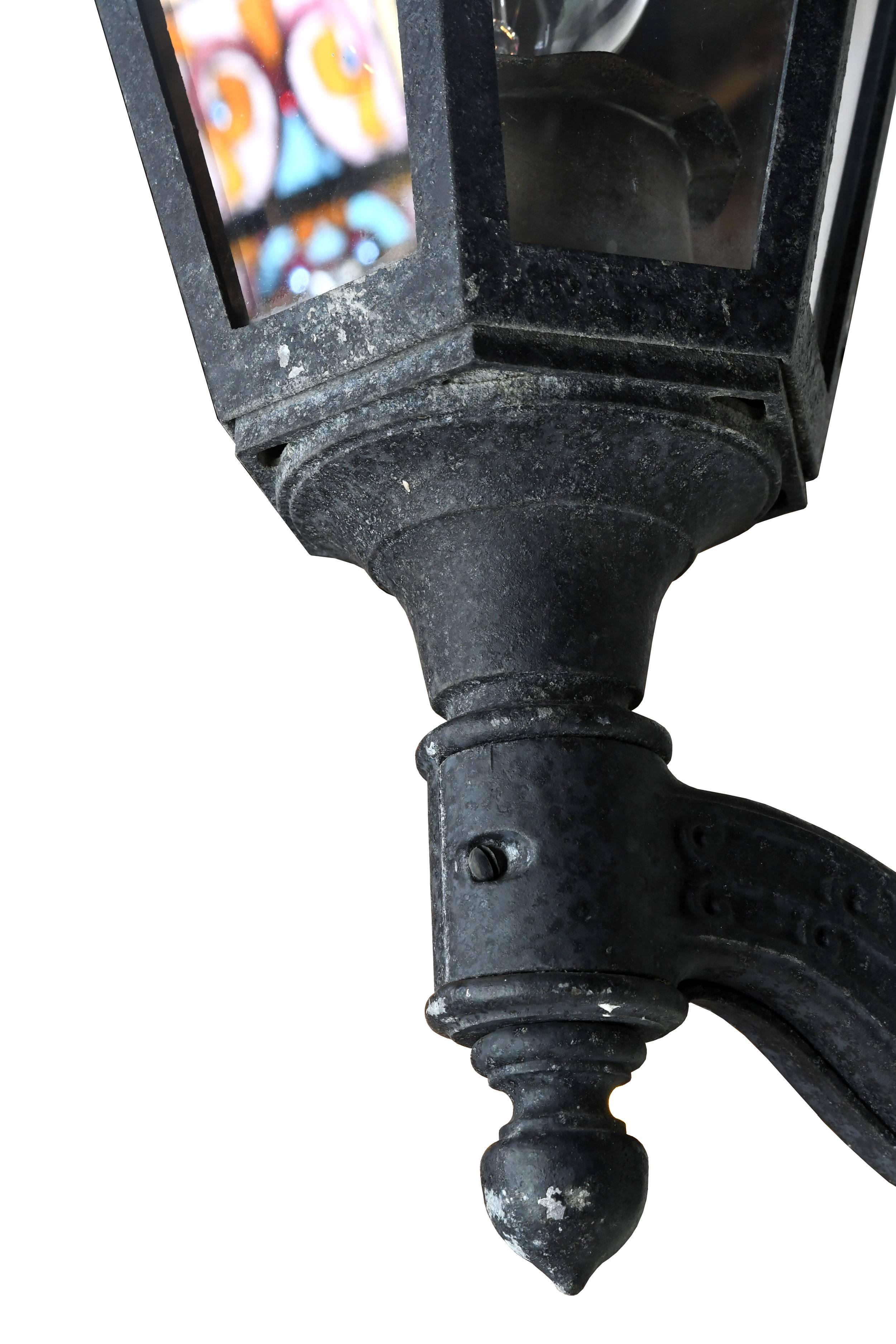 Early 20th Century Large Aluminum Exterior Sconce with Six Paneled Glass For Sale