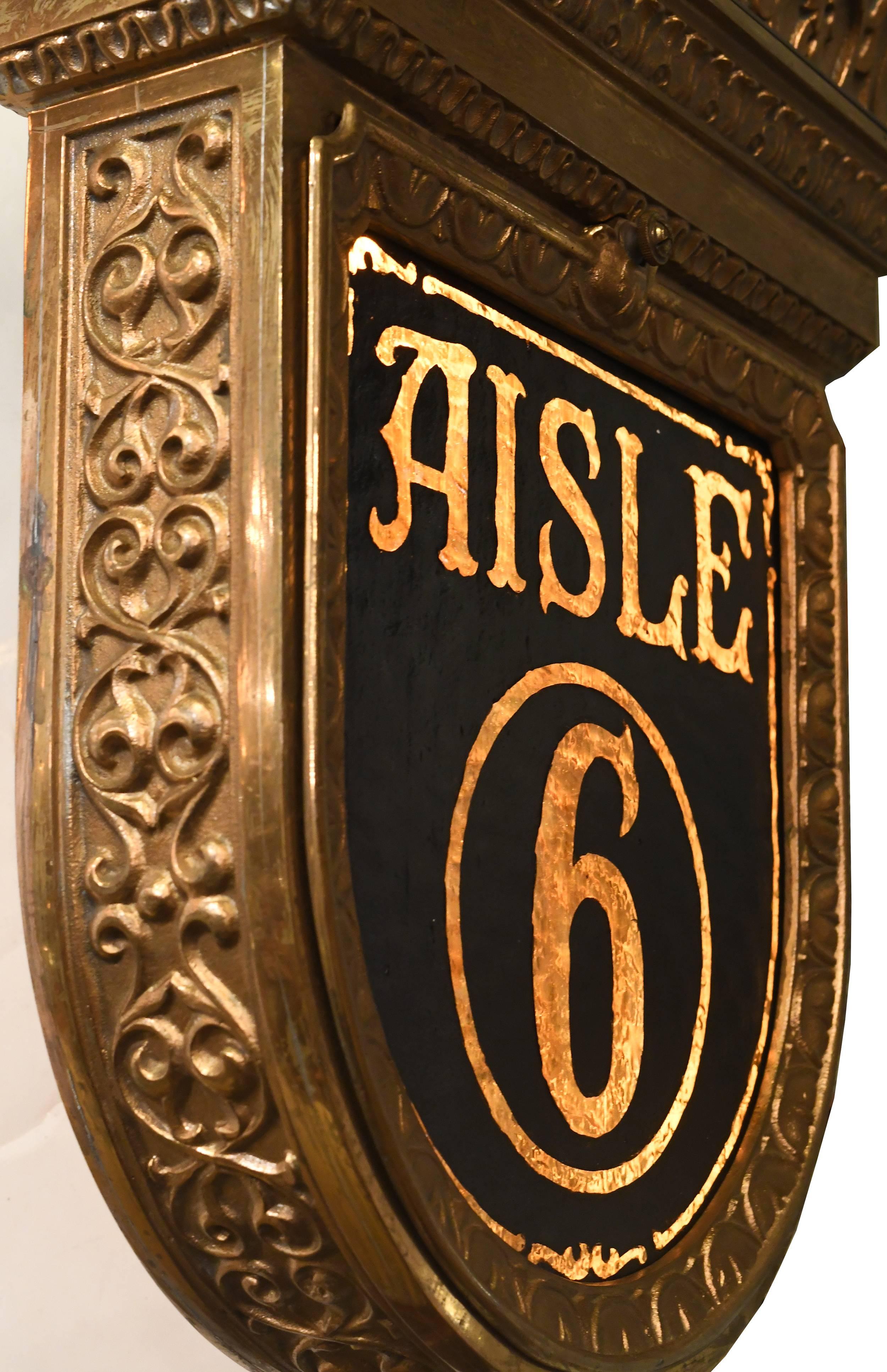 Early 20th Century Cast Bronze Double Sided 'Aisle 6' Theatre Sign