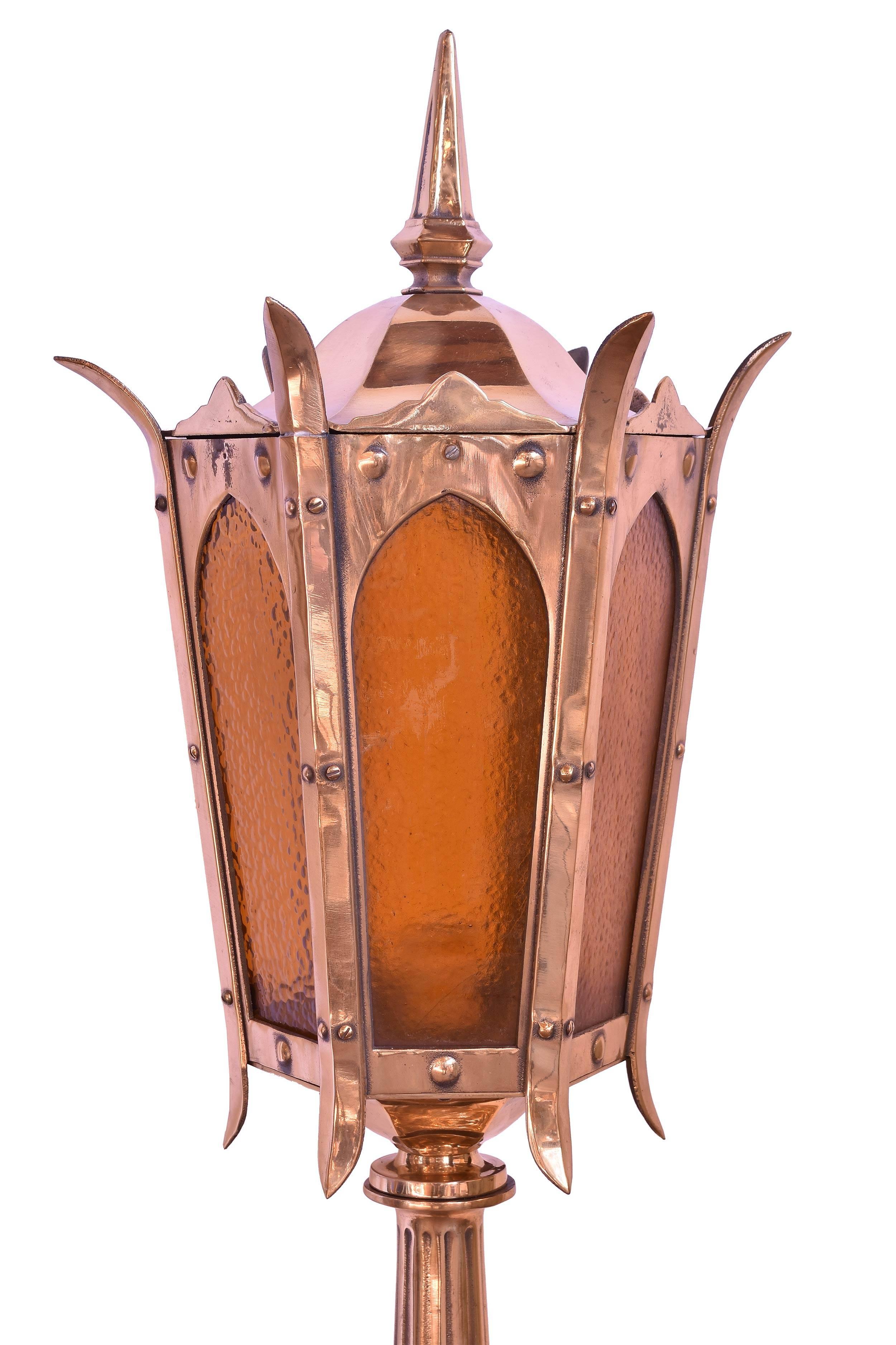 Gothic Cast Bronze Amber Lantern with Fluted Post