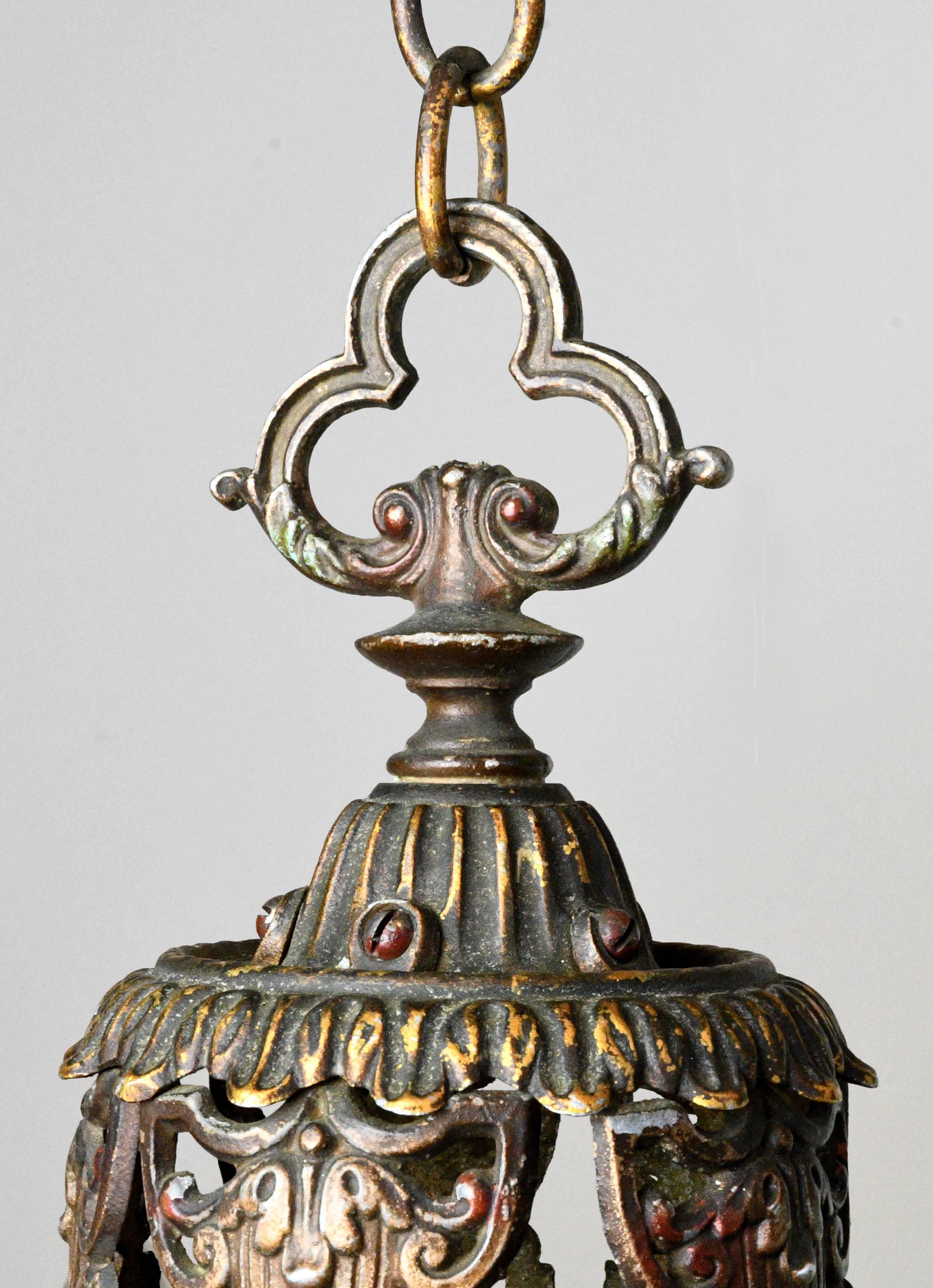 American Five Candle Polychrome Chandelier with Floral Details