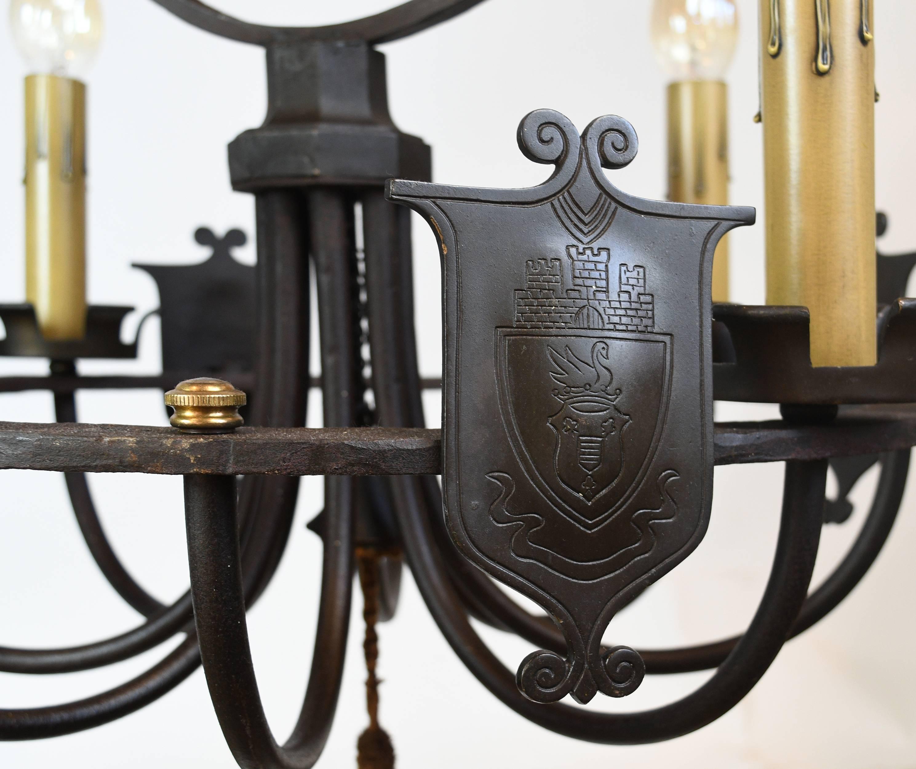 Iron Four Candle Ring Chandelier with Shields 2