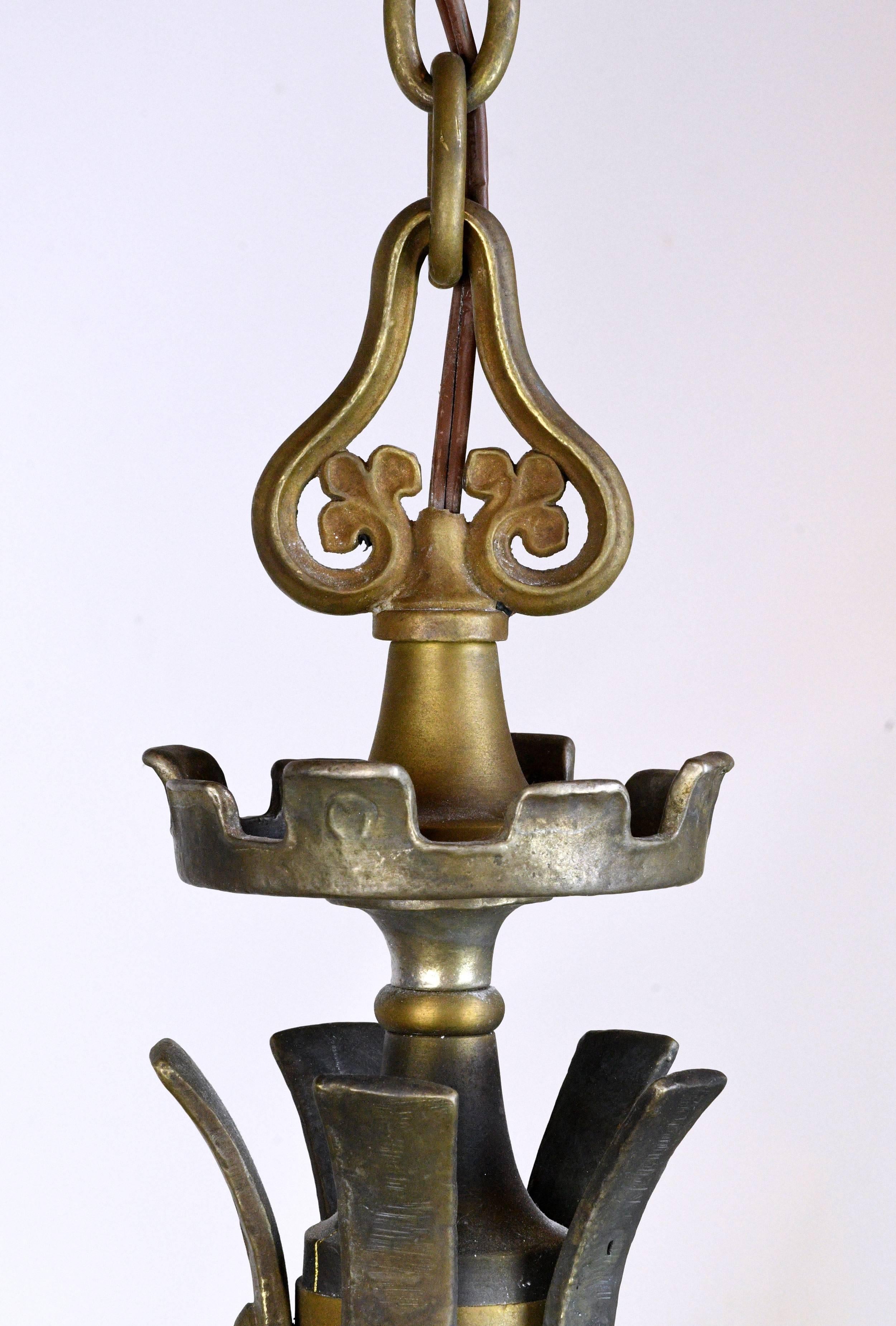 Bronze Five-Candle Tudor Chandelier In Excellent Condition In Minneapolis, MN