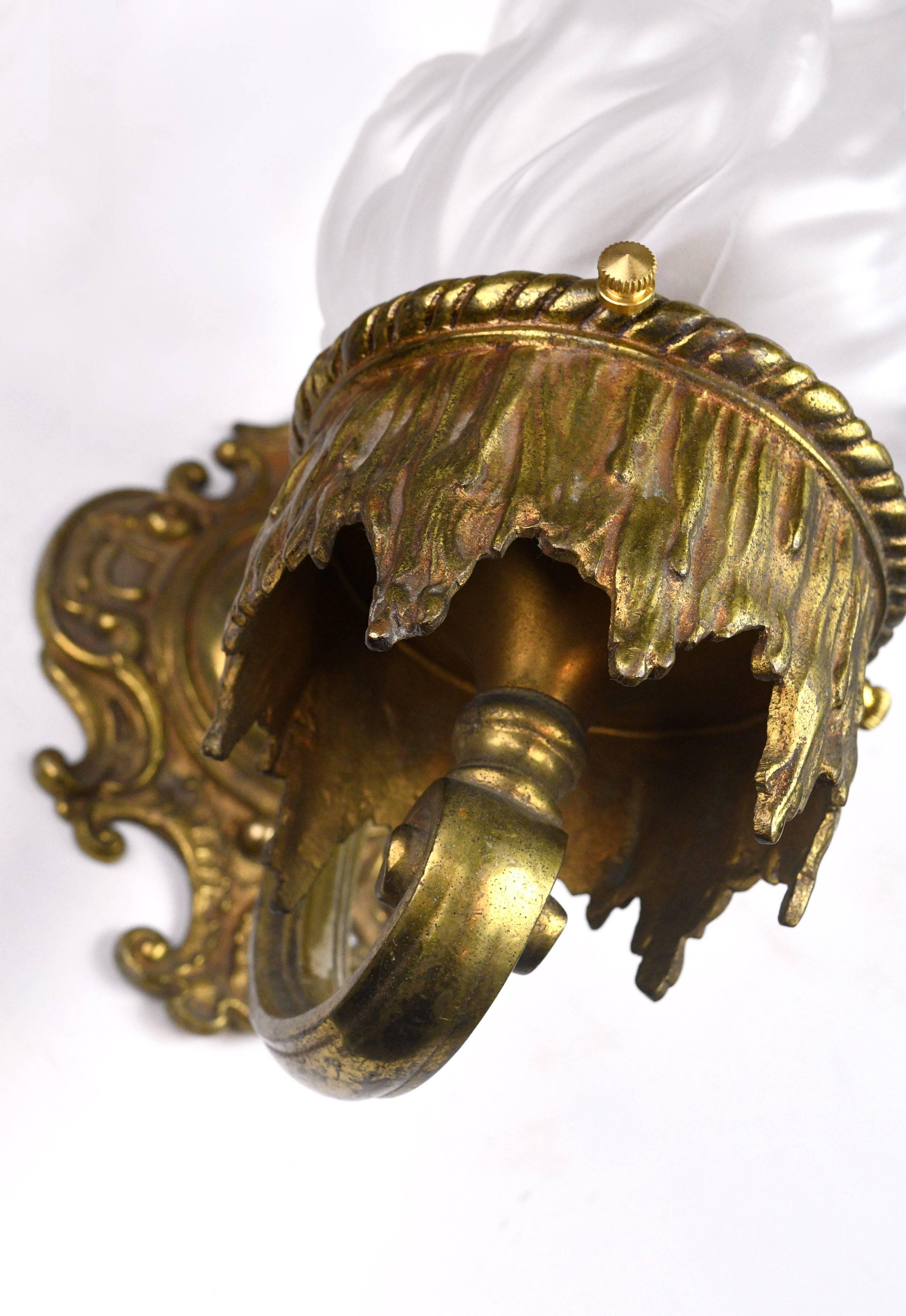 Early 20th Century Cast Brass Beaux Arts Sconce with Flame Shade