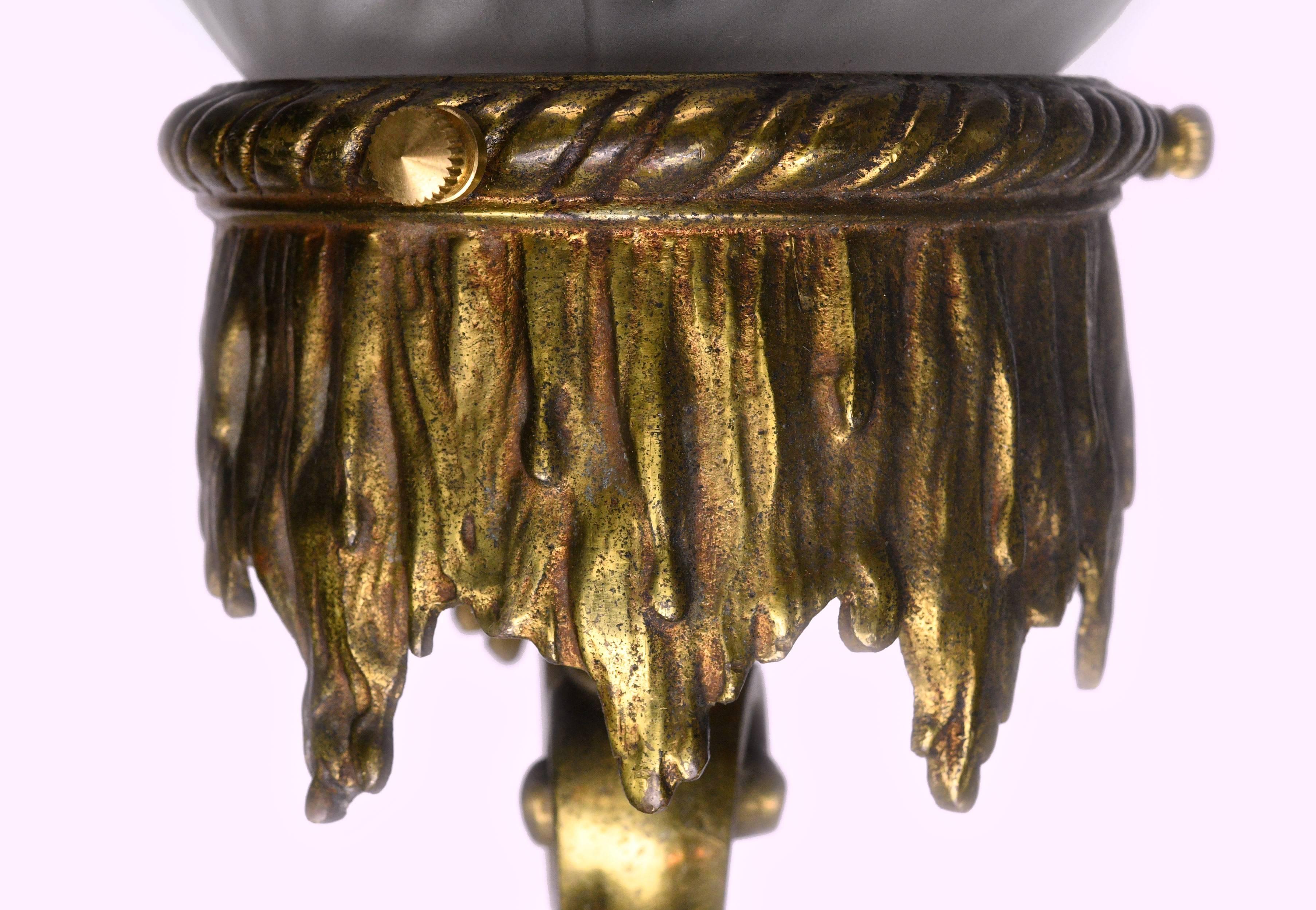 American Cast Brass Beaux Arts Sconce with Flame Shade