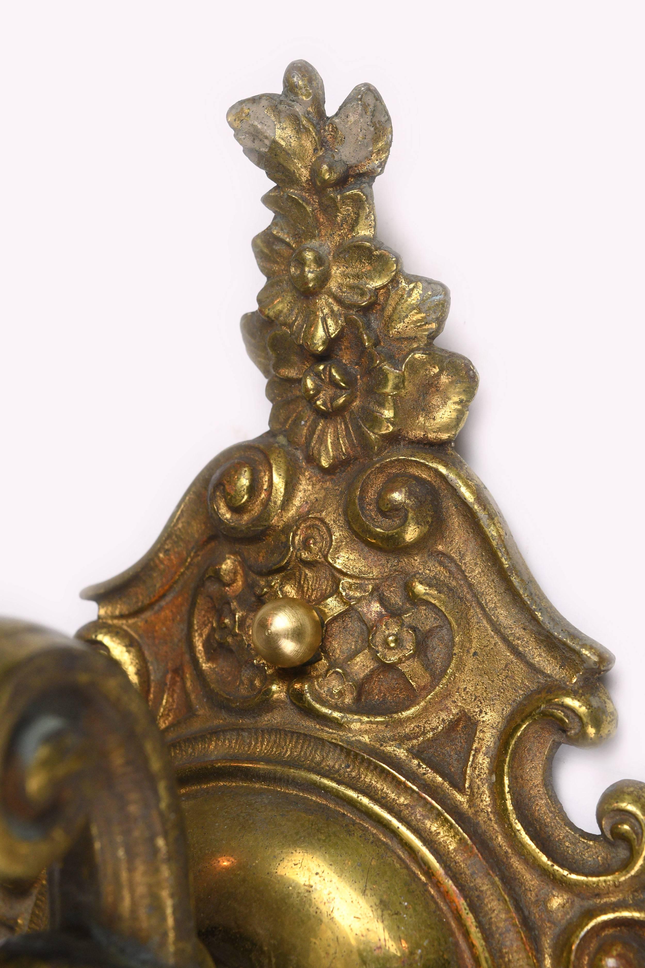 Cast Brass Beaux Arts Sconce with Flame Shade 3