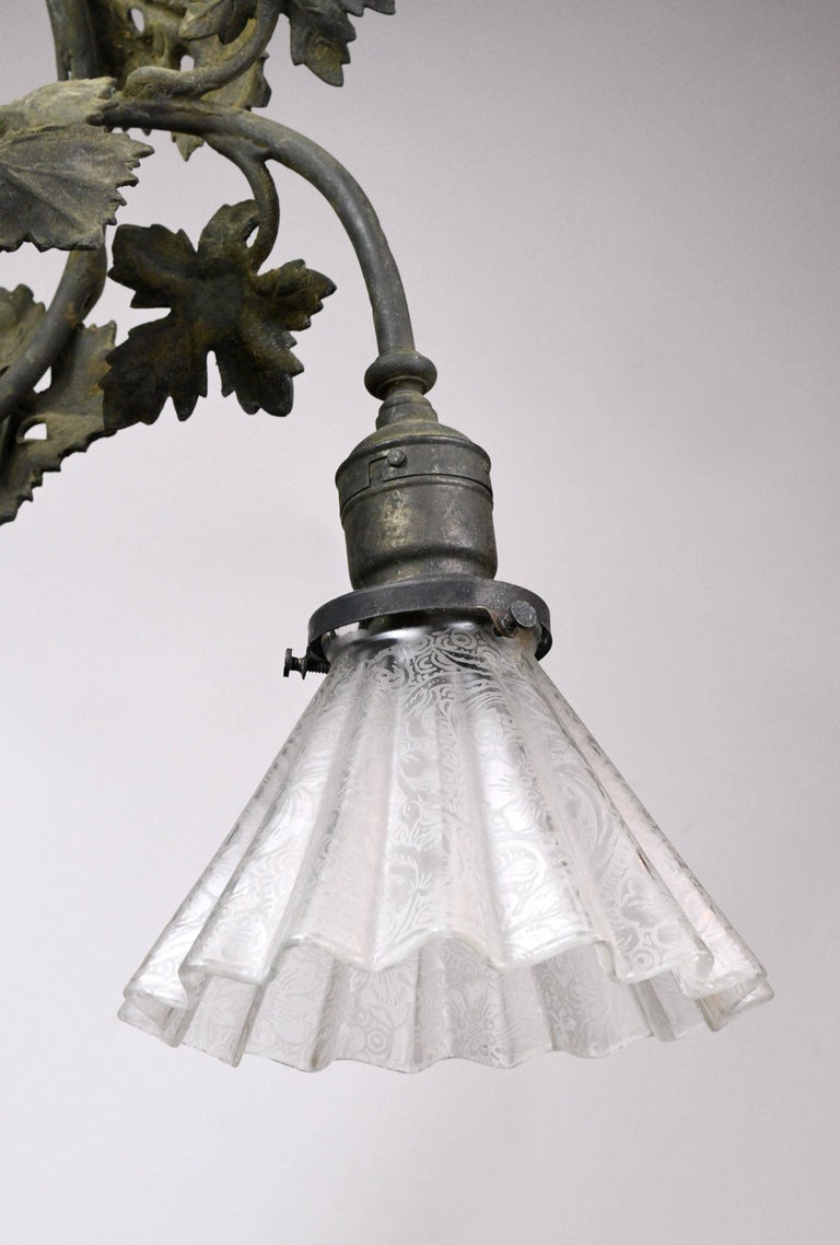 Three Light Bronze Gvine Chandelier With Shades At 1stdibs Three Light Bronze Gvine Chandelier With Shades For 2