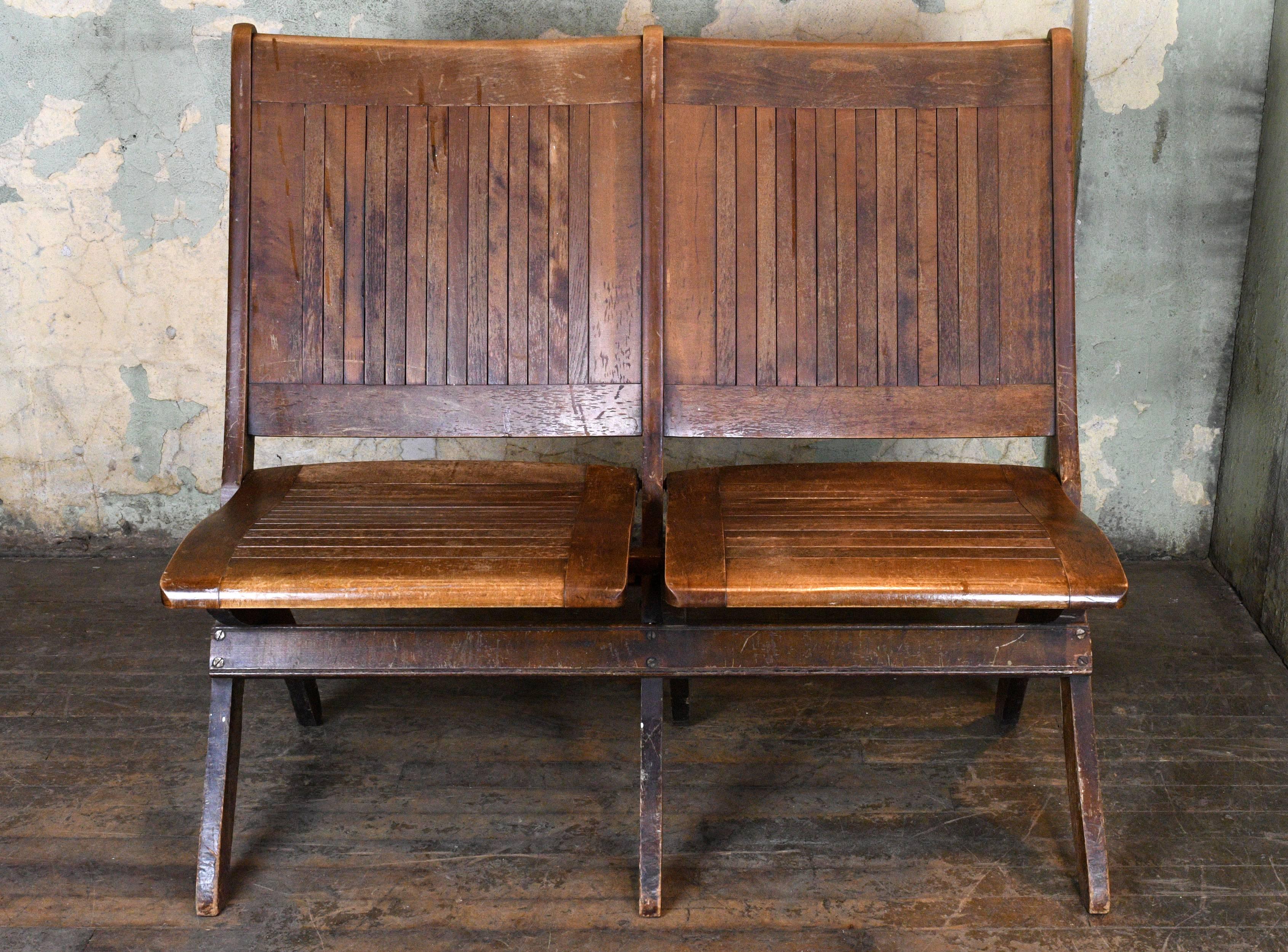Wood Slat Double Folding Chair At 1stdibs