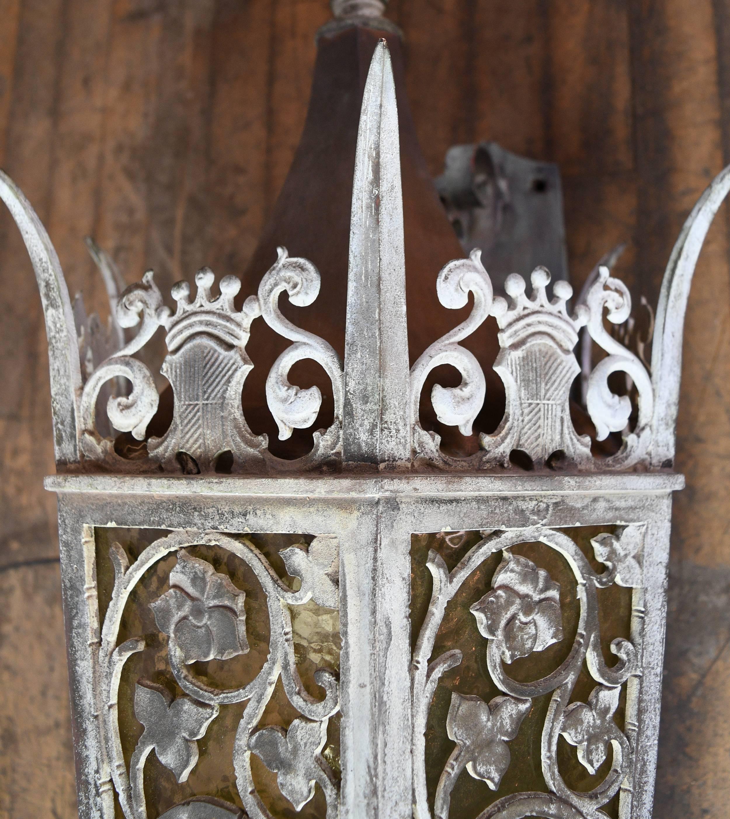 Early 20th Century Cast Bronze Tudor Exterior Sconce with Glass