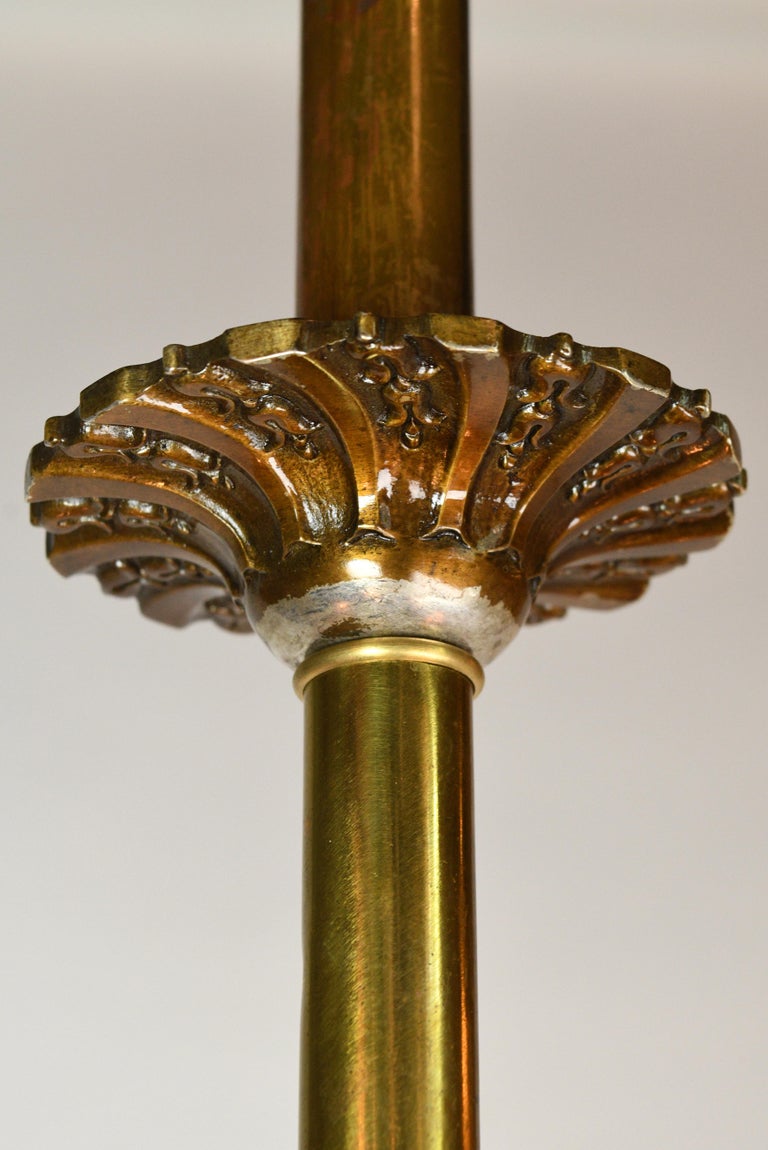 Early American Brass Chandelier With Vaseline Glass At 1stdibs Early American Brass Chandelier With Vaseline Glass For 1