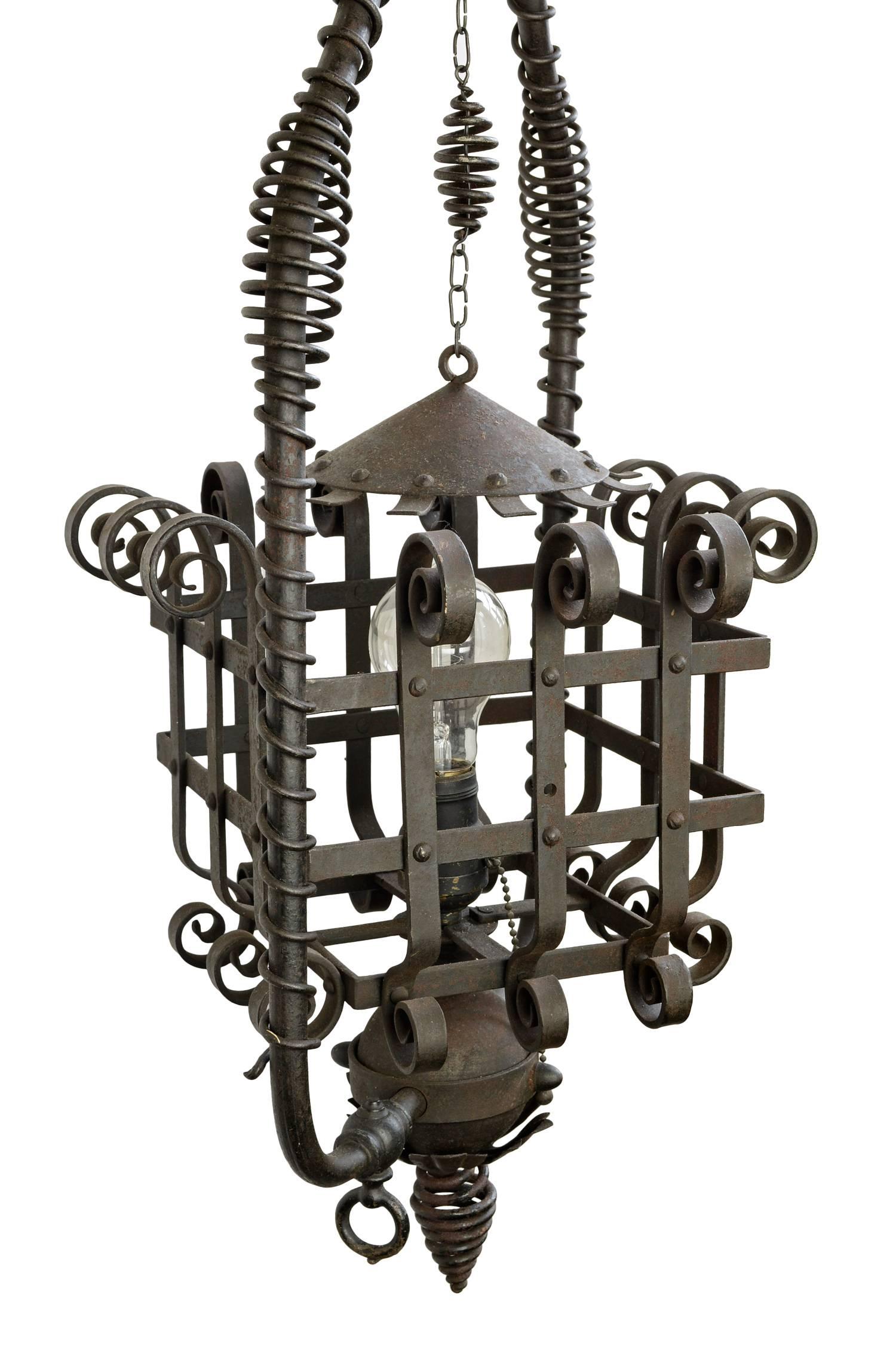 Victorian Wrought Iron Pendant, circa 1890 In Excellent Condition In Minneapolis, MN