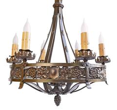 Cast Brass Tudor Revival Chandelier with Grape Motif circa 1920
